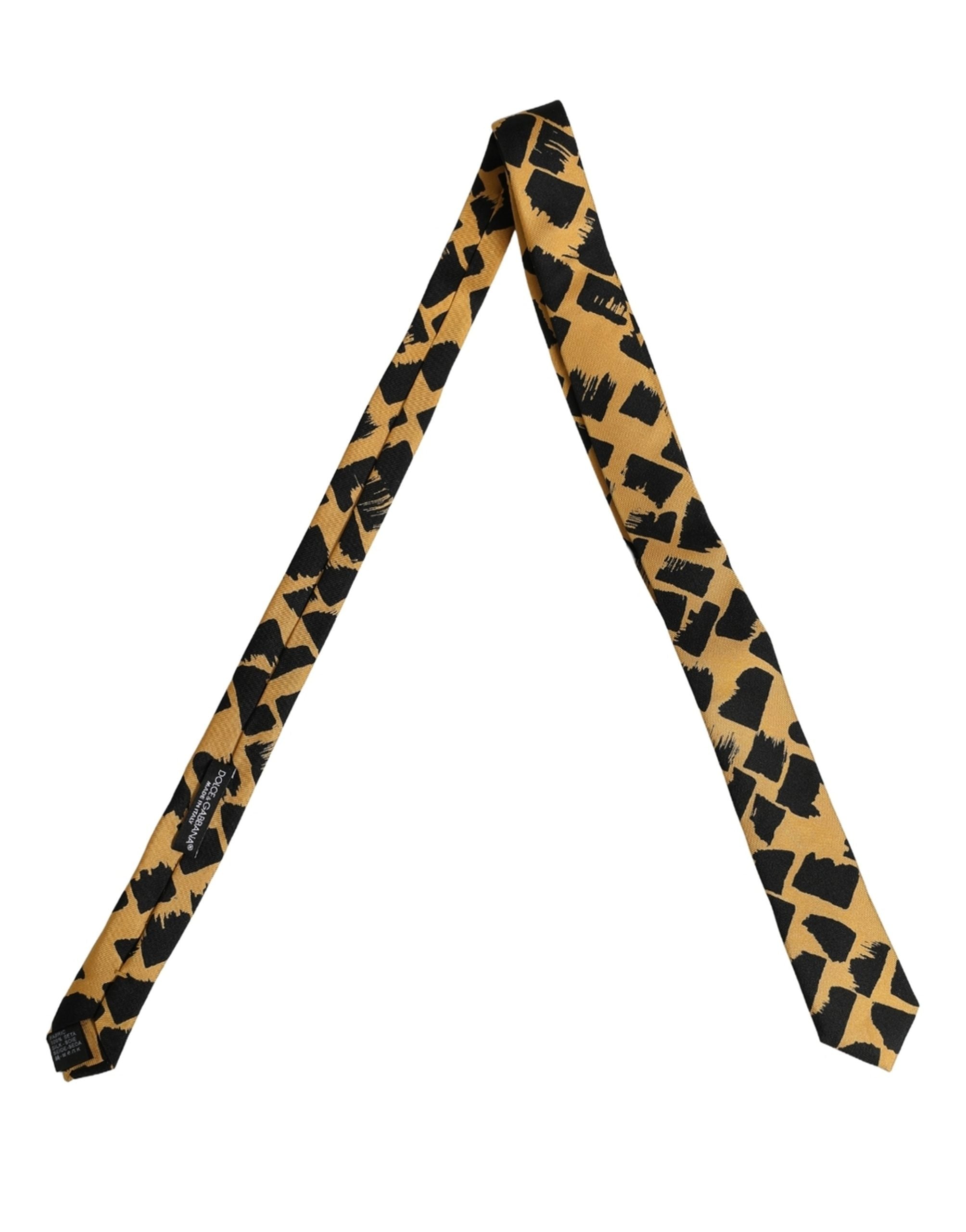 Dolce & Gabbana Men Black Yellow Patterned Adjustable Tied Necktie Tie Dolce & Gabbana
