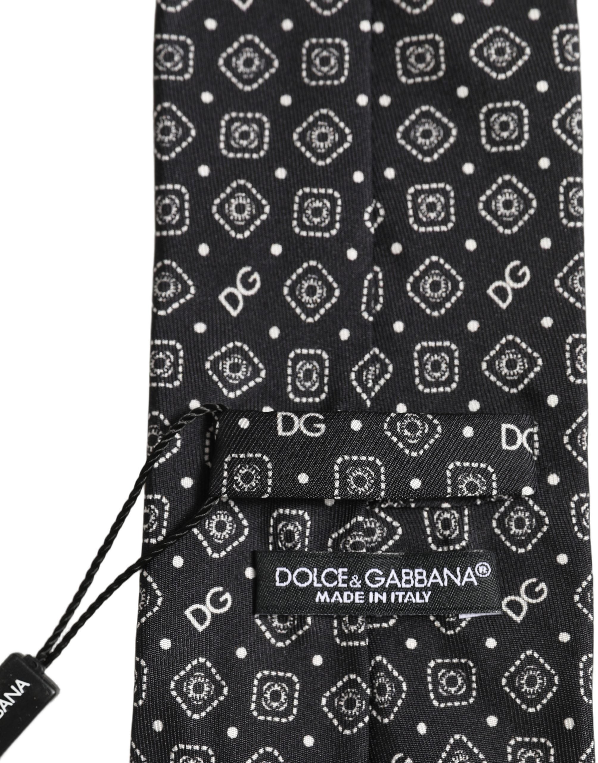 Dolce & Gabbana Men Black DG Logo 100% Silk Adjustable Tied Necktie Tie Dolce & Gabbana