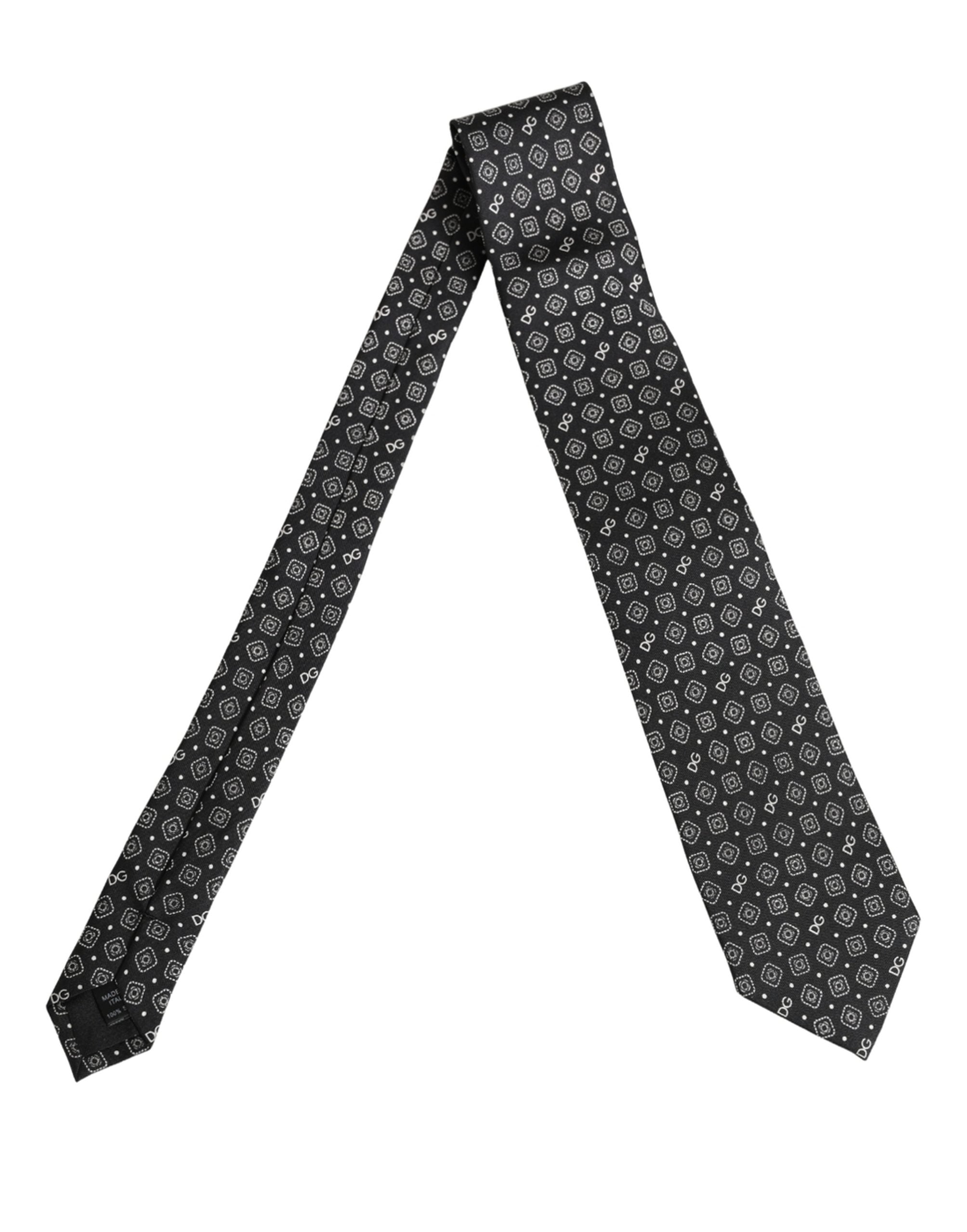 Dolce & Gabbana Men Black DG Logo 100% Silk Adjustable Tied Necktie Tie Dolce & Gabbana