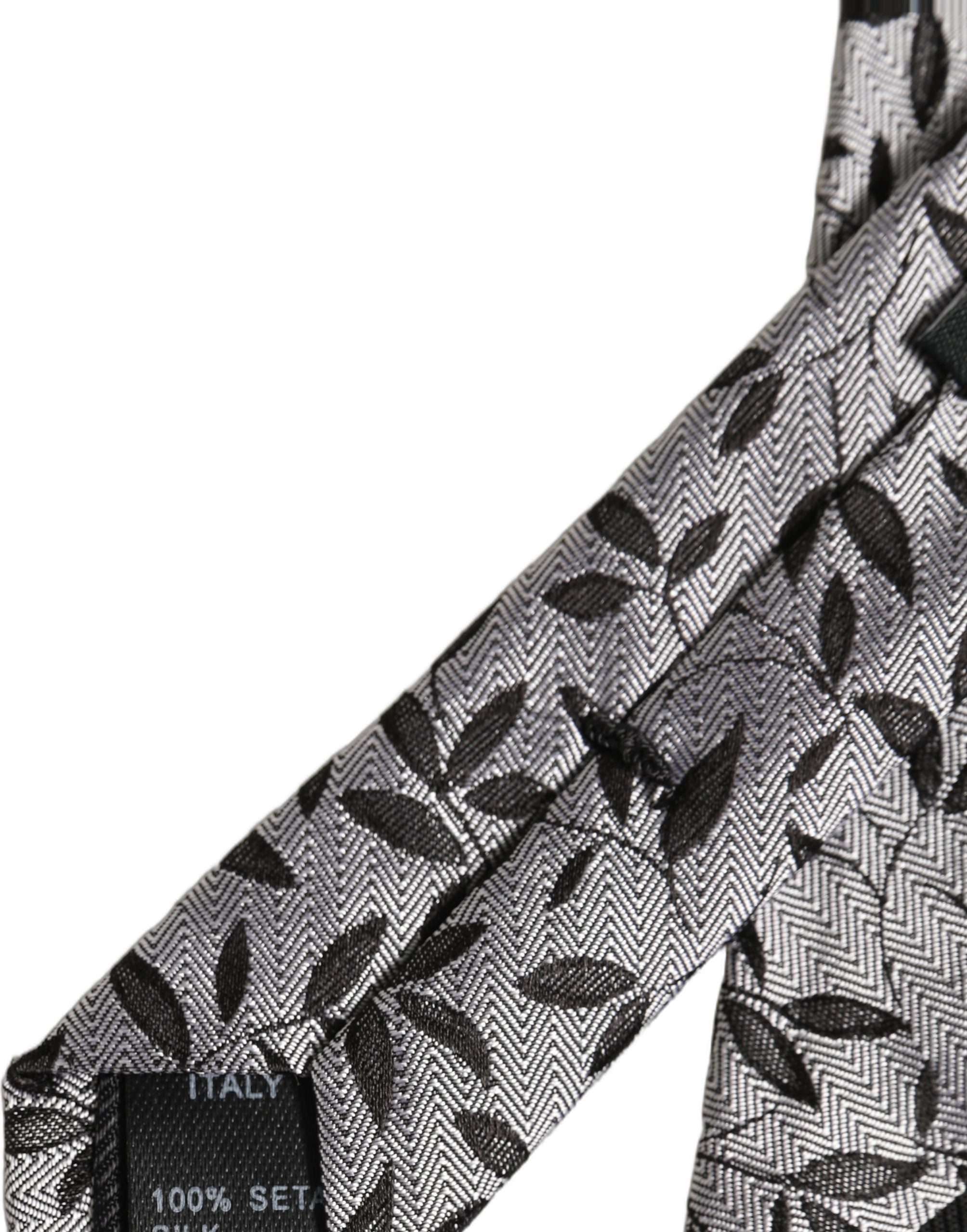 Dolce & Gabbana Men Gray Leaf Pattern Silk Adjustable Tied Necktie Tie Dolce & Gabbana