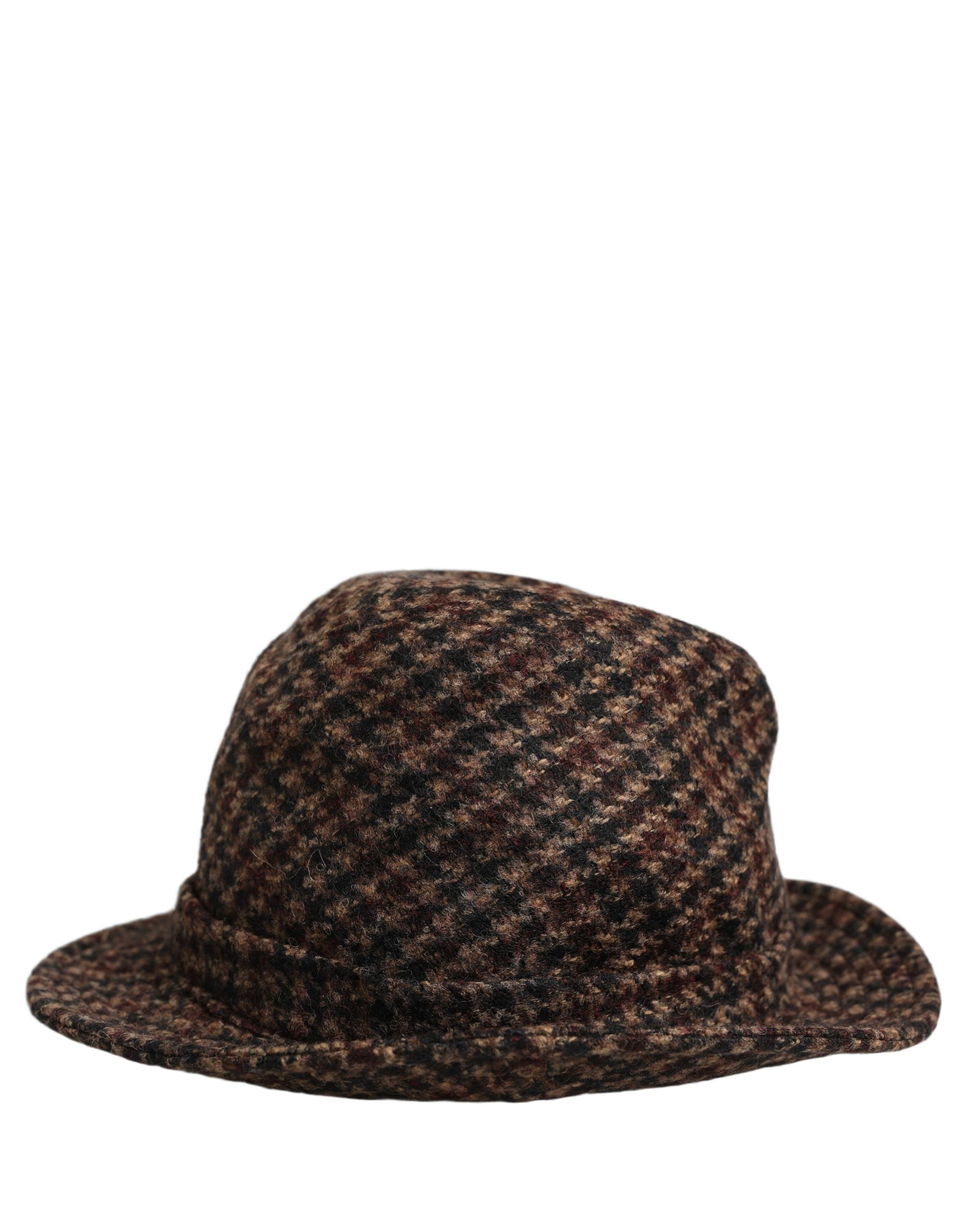 Dolce & Gabbana Brown Checkered Wool Tweed Fedora Capello Hats Dolce & Gabbana