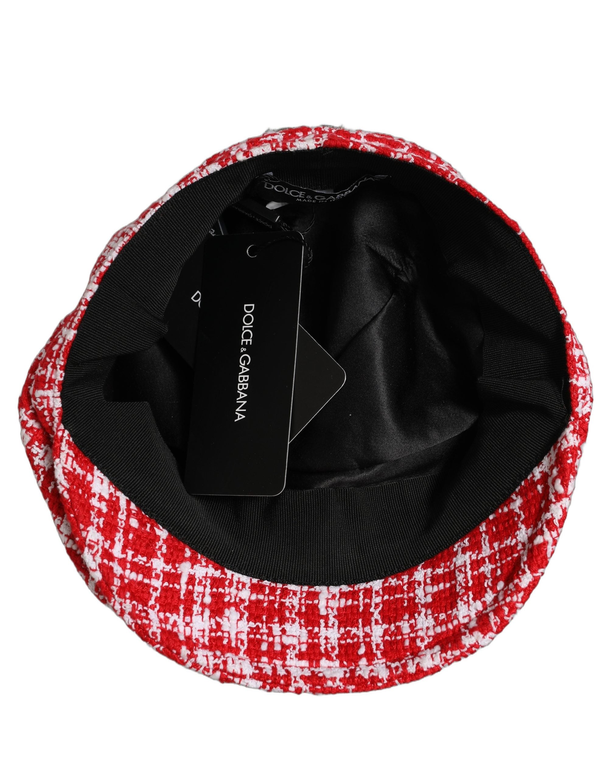 Dolce & Gabbana Red White Tweed Textured Baker Boy Capello Hat Dolce & Gabbana