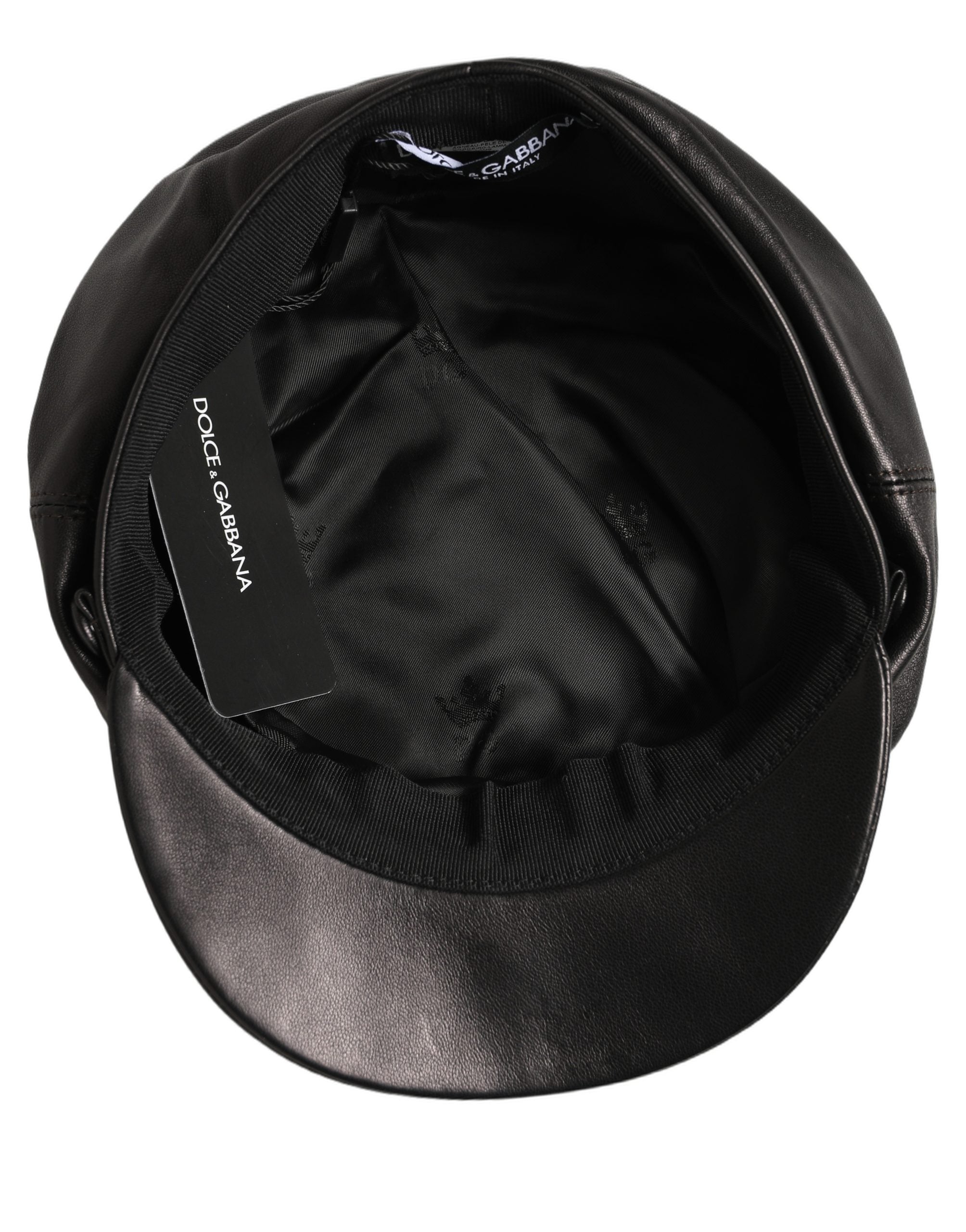 Dolce & Gabbana Black Lambskin Leather Newsboy Capello Hat Dolce & Gabbana