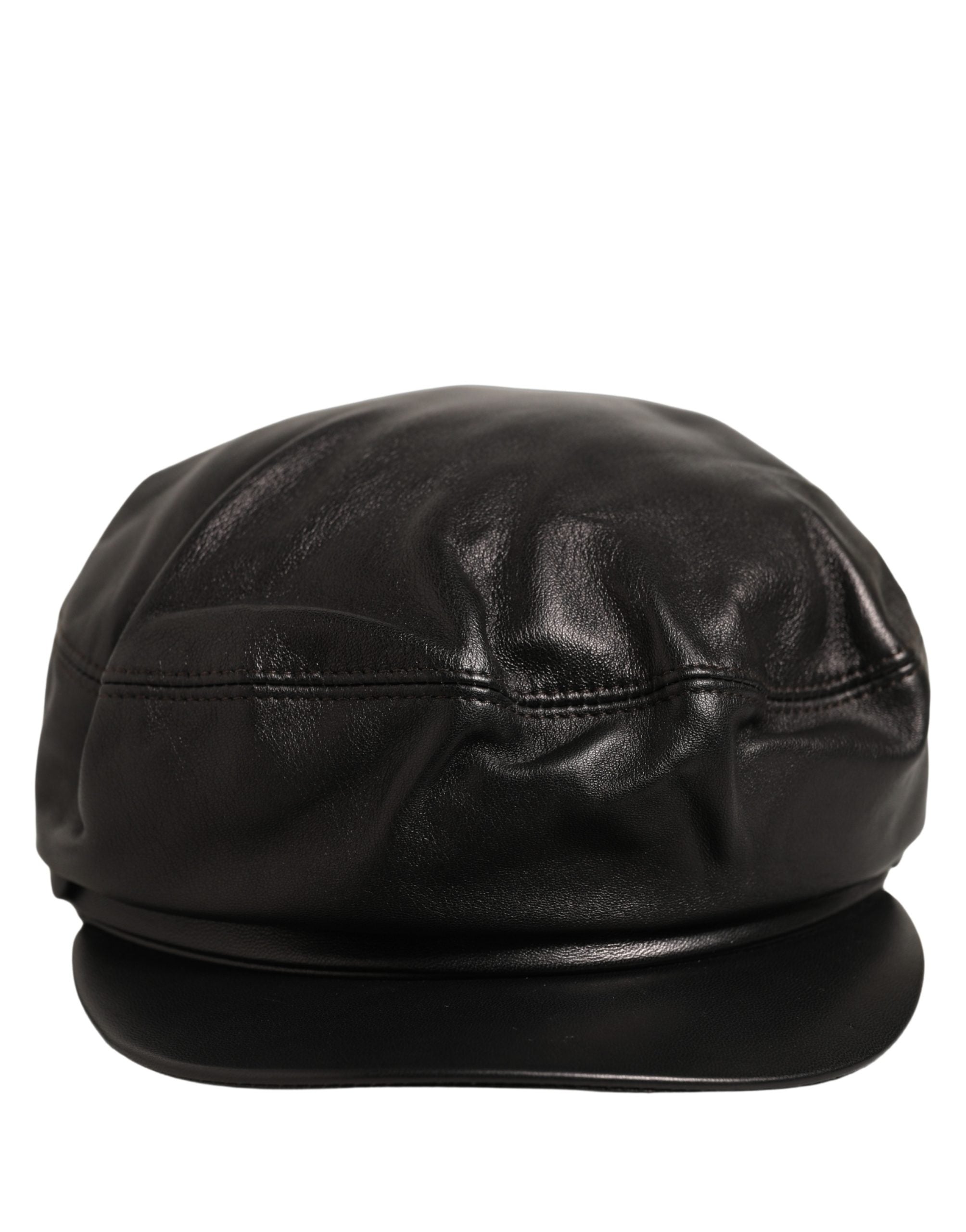 Dolce & Gabbana Black Lambskin Leather Newsboy Capello Hat Dolce & Gabbana