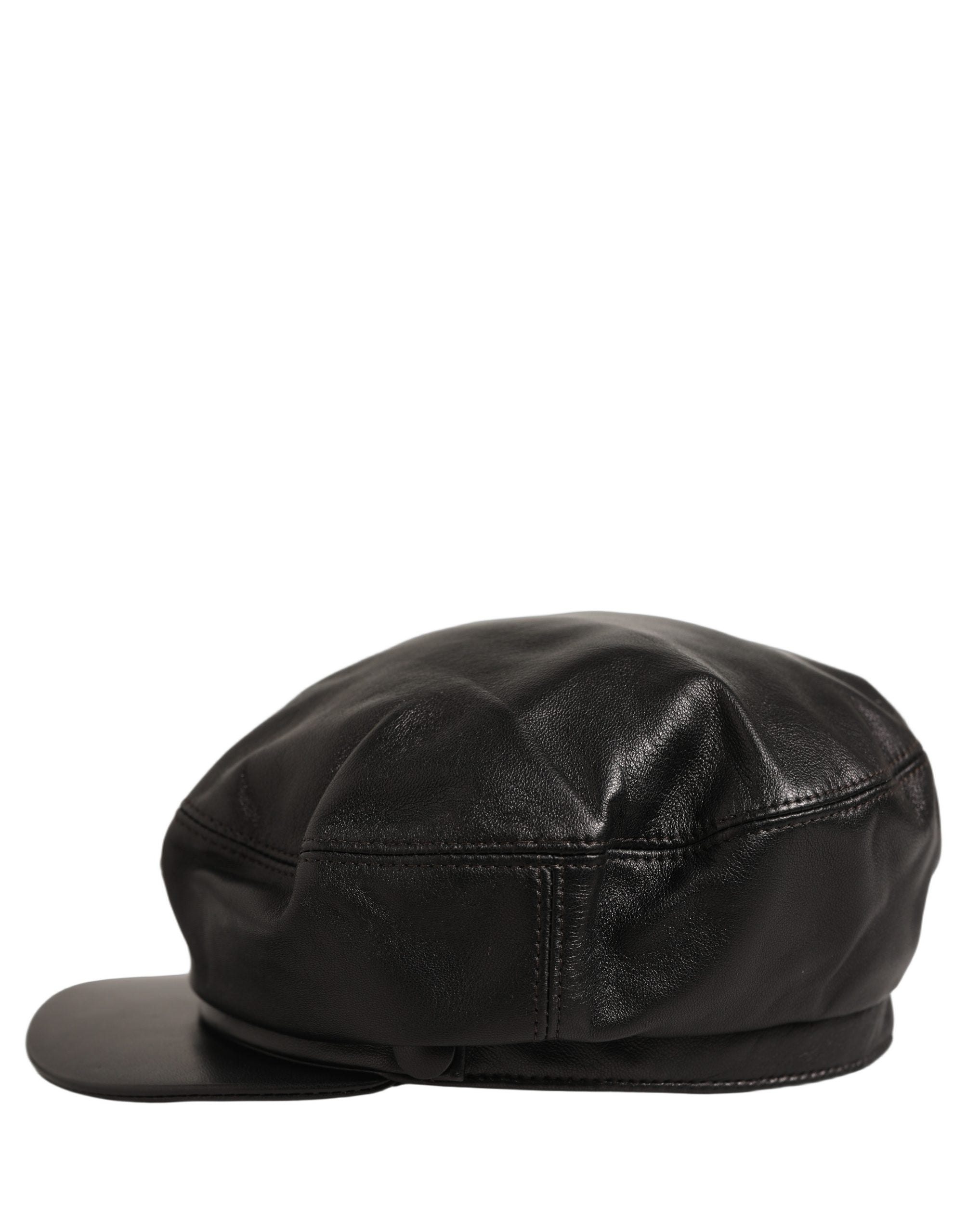 Dolce & Gabbana Black Lambskin Leather Newsboy Capello Hat Dolce & Gabbana