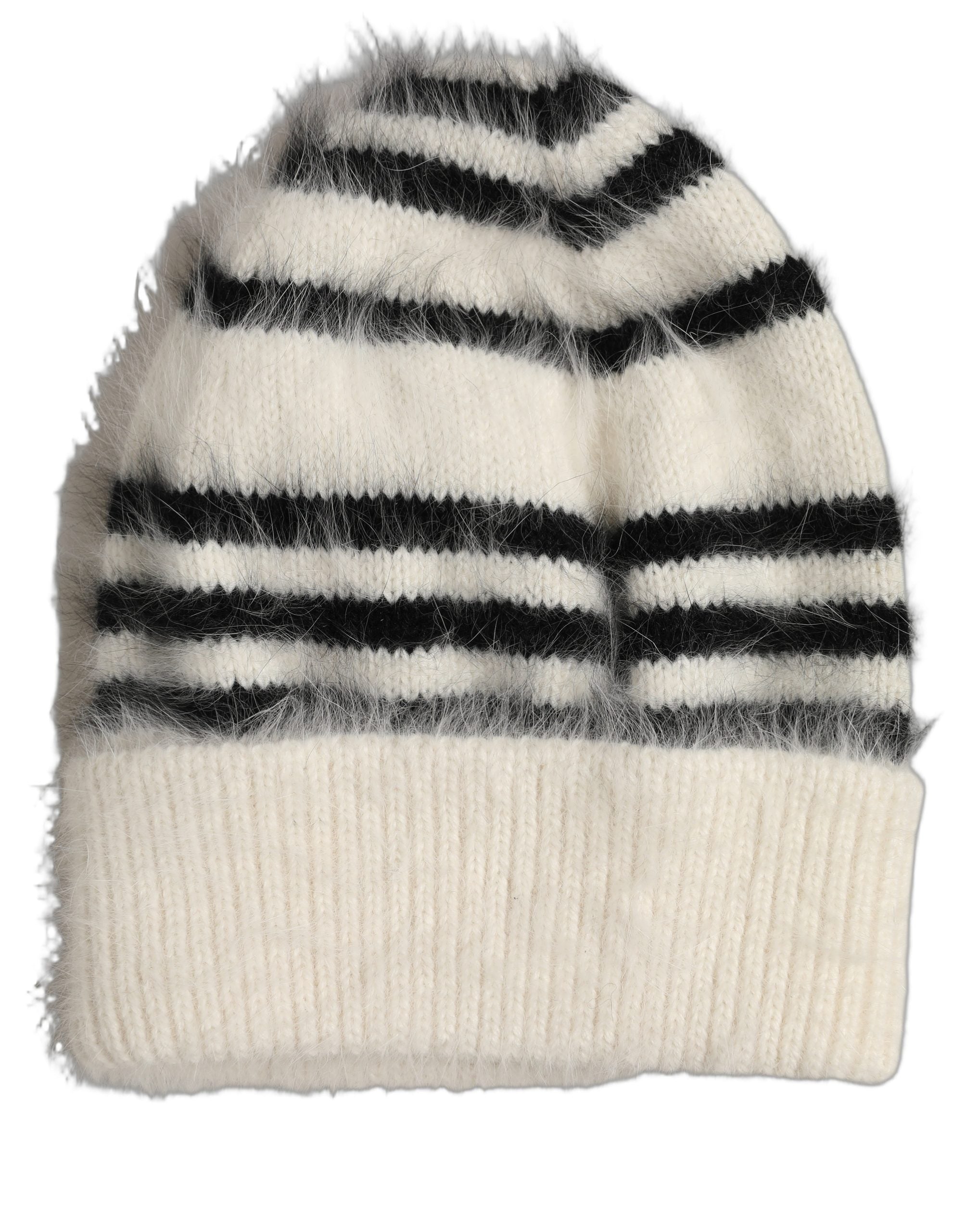 Dolce & Gabbana Black White Striped Angora Knitted Beanie One Size Hat Dolce & Gabbana