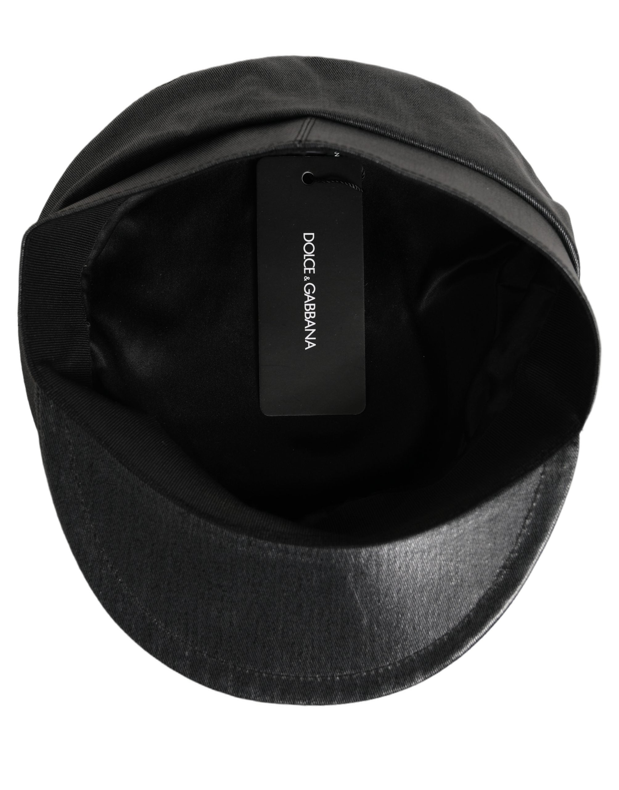 Dolce & Gabbana Black Cotton Gold DG Chain Baker Boy Capello Hat Dolce & Gabbana