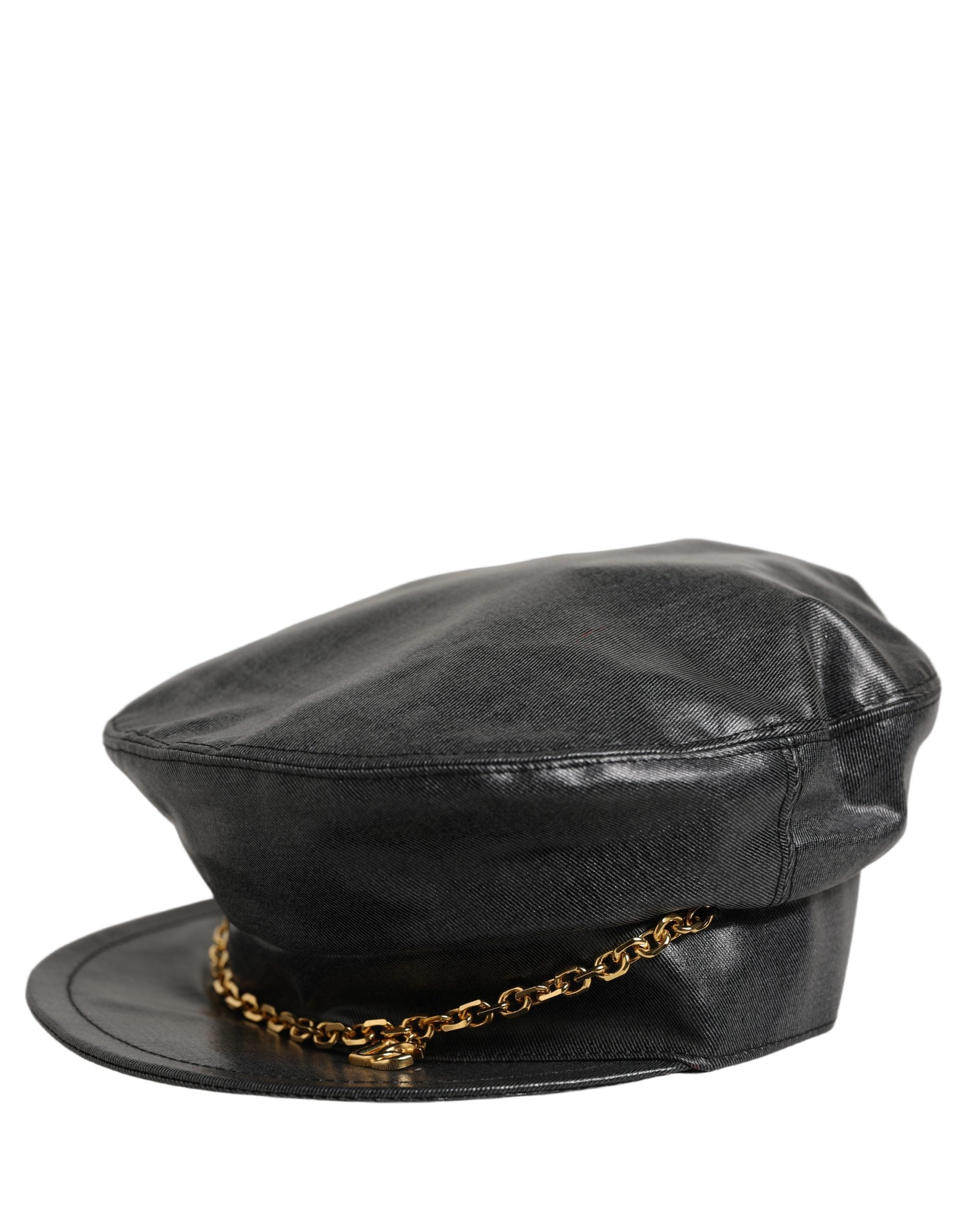 Dolce & Gabbana Black Cotton Gold DG Chain Baker Boy Capello Hat Dolce & Gabbana
