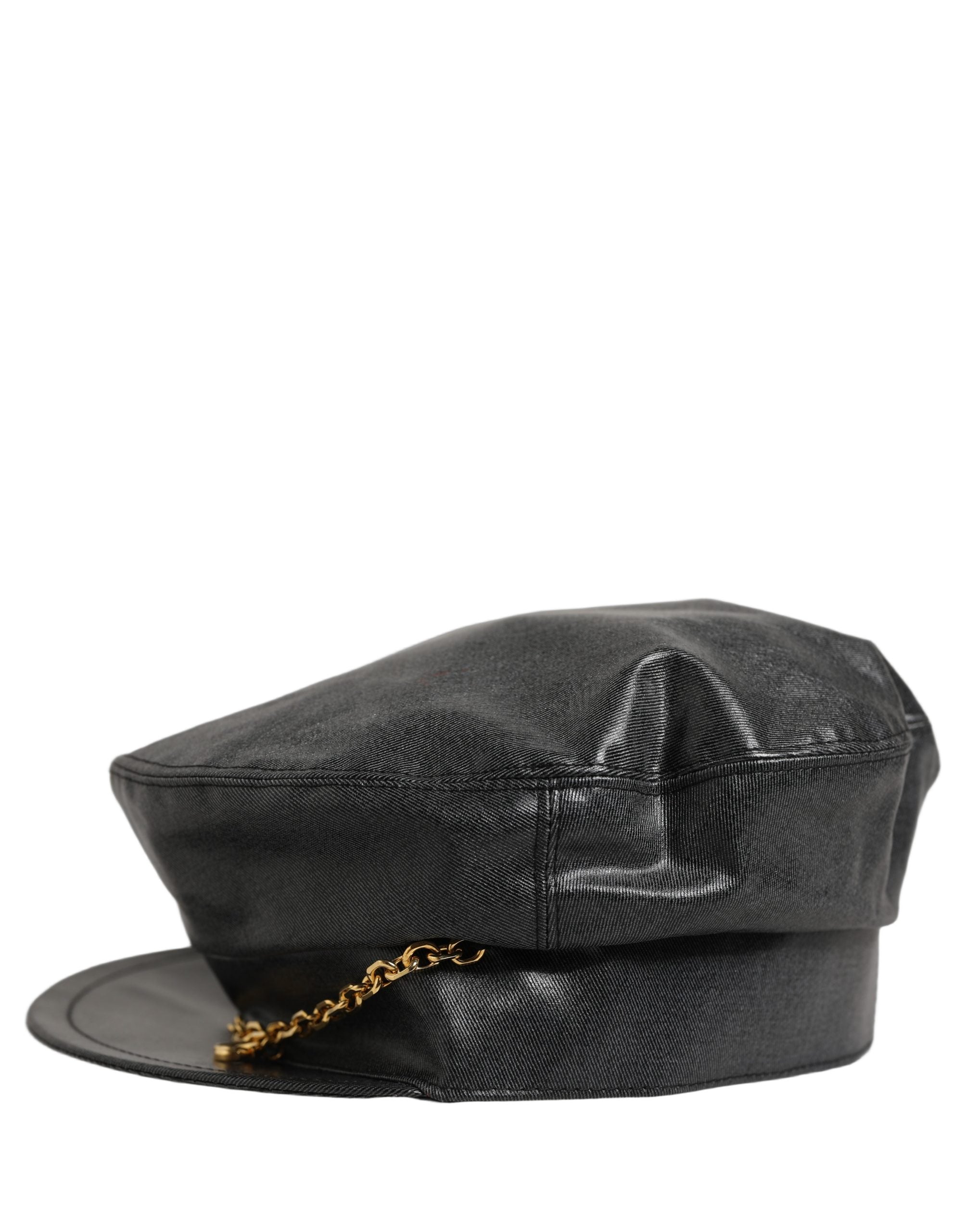 Dolce & Gabbana Black Cotton Gold DG Chain Baker Boy Capello Hat Dolce & Gabbana
