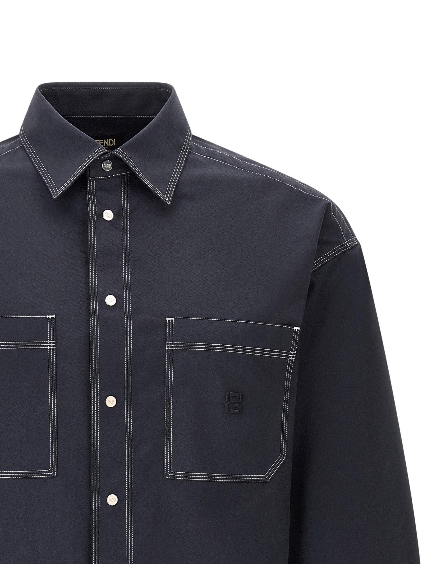 Fendi Blue Cotton Blouse Fendi