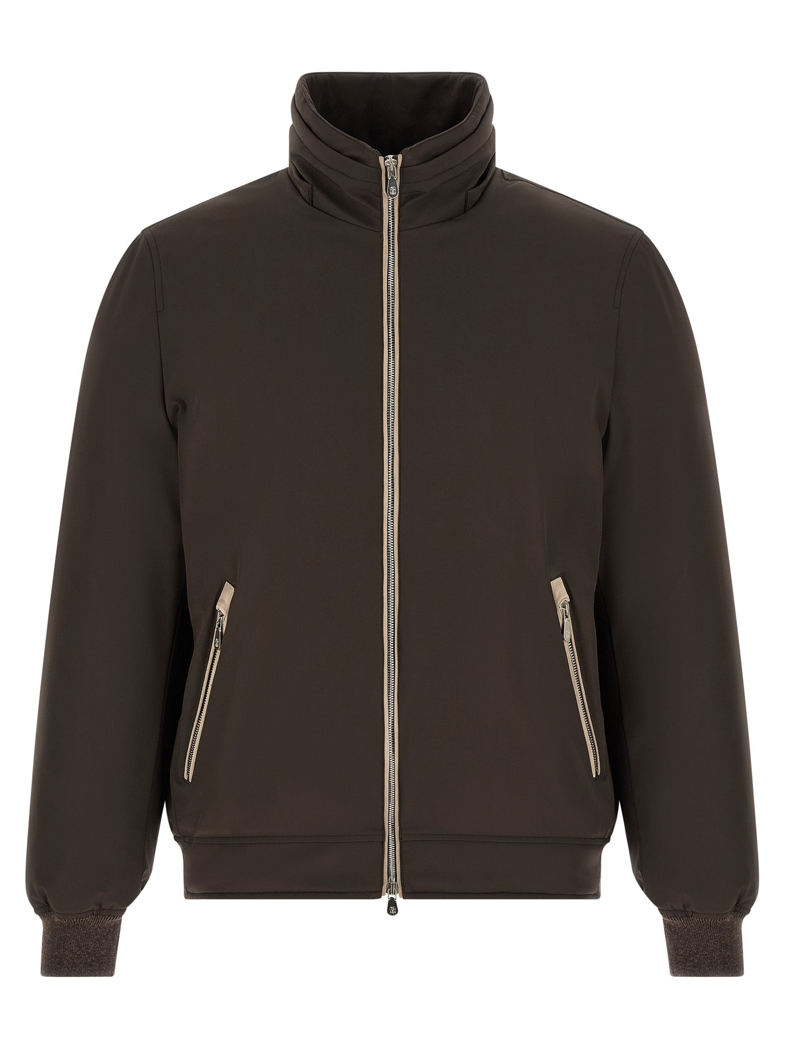 Brunello Cucinelli Brown Polyamide Full-Length Jacket Brunello Cucinelli