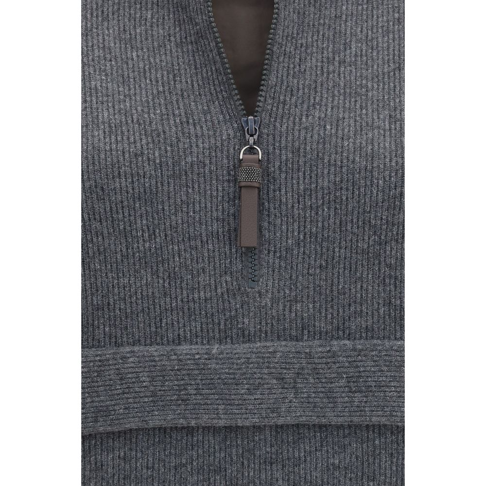 Brunello Cucinelli Gray Cashmere Sweatshirt Brunello Cucinelli