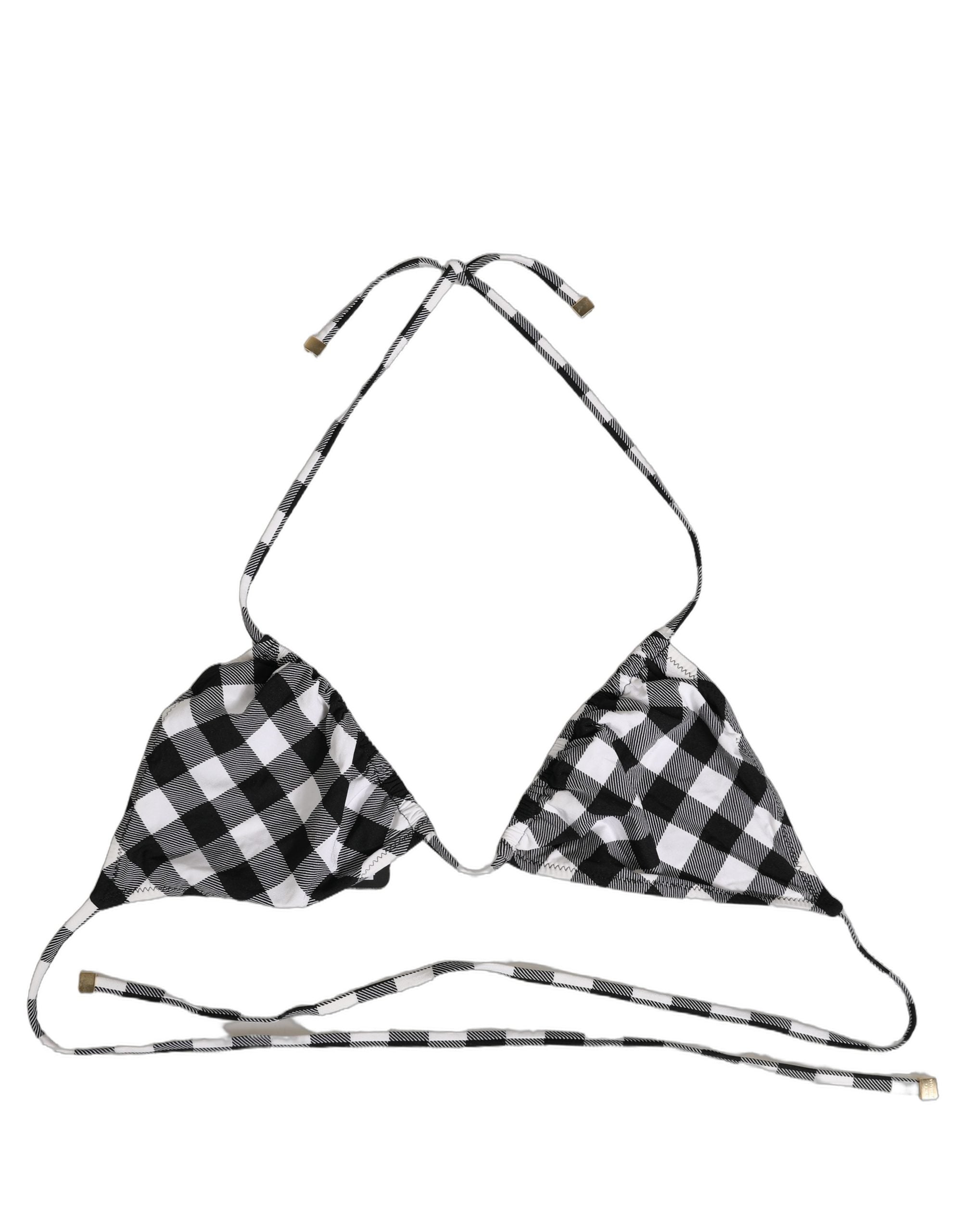 Dolce & Gabbana Black White Checkered Halter Beachwear Bikini Top Dolce & Gabbana
