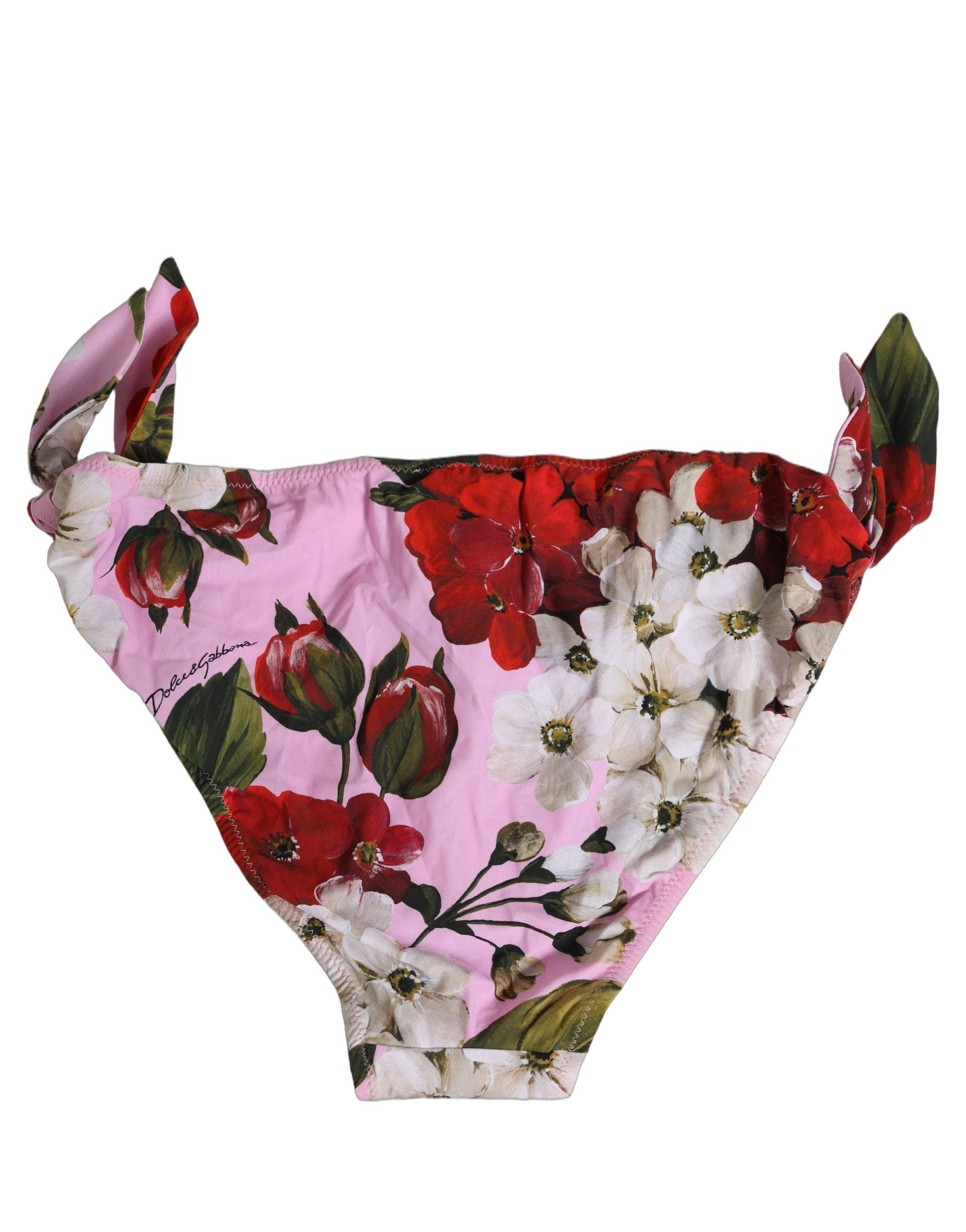 Dolce & Gabbana Pink Floral Tie Sides Beachwear Bikini Bottom Dolce & Gabbana
