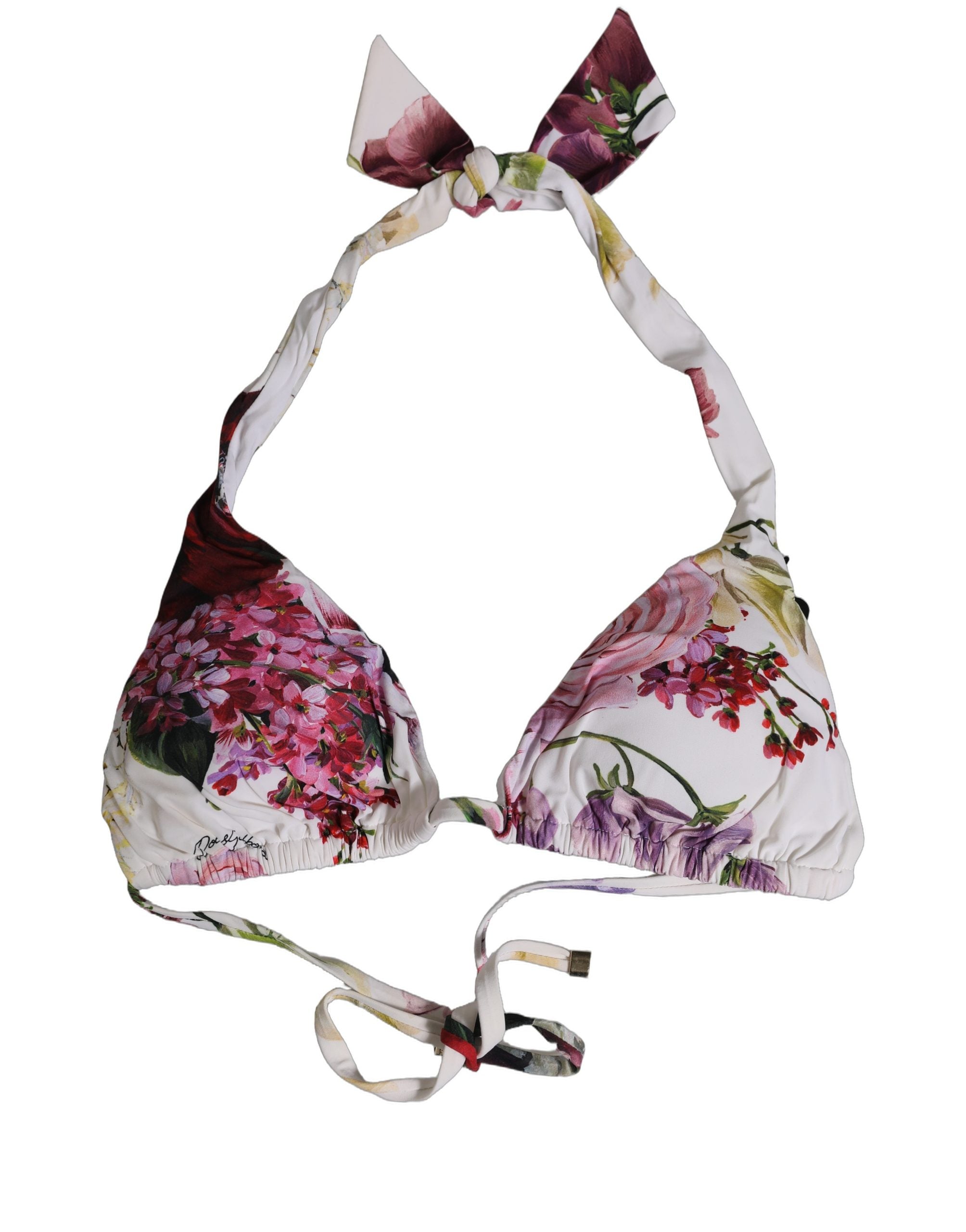 Dolce & Gabbana White Floral Print Triangle Beachwear Bikini Top Dolce & Gabbana