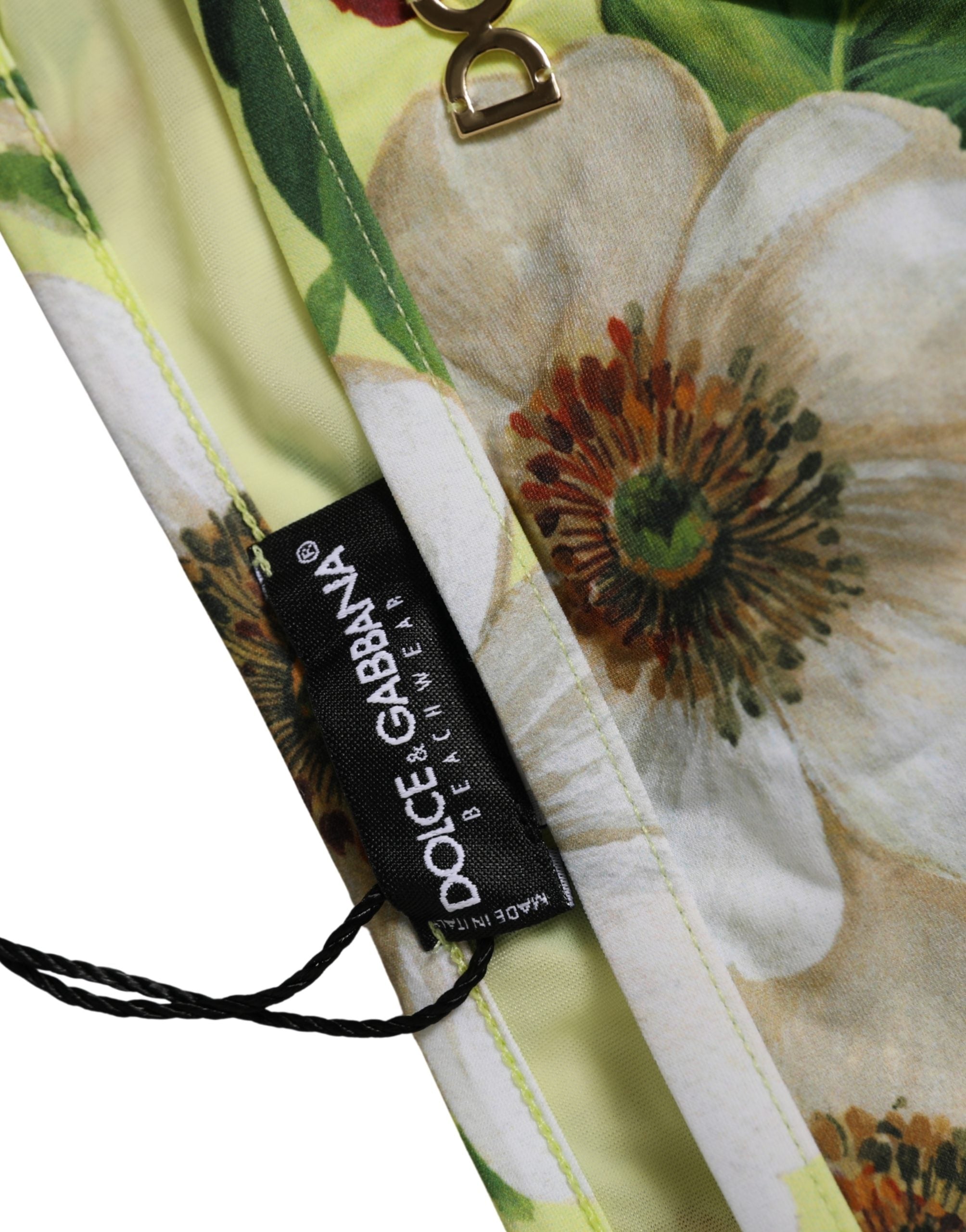 Dolce & Gabbana Yellow Floral Print Nylon Beachwear Bikini Bottom Dolce & Gabbana