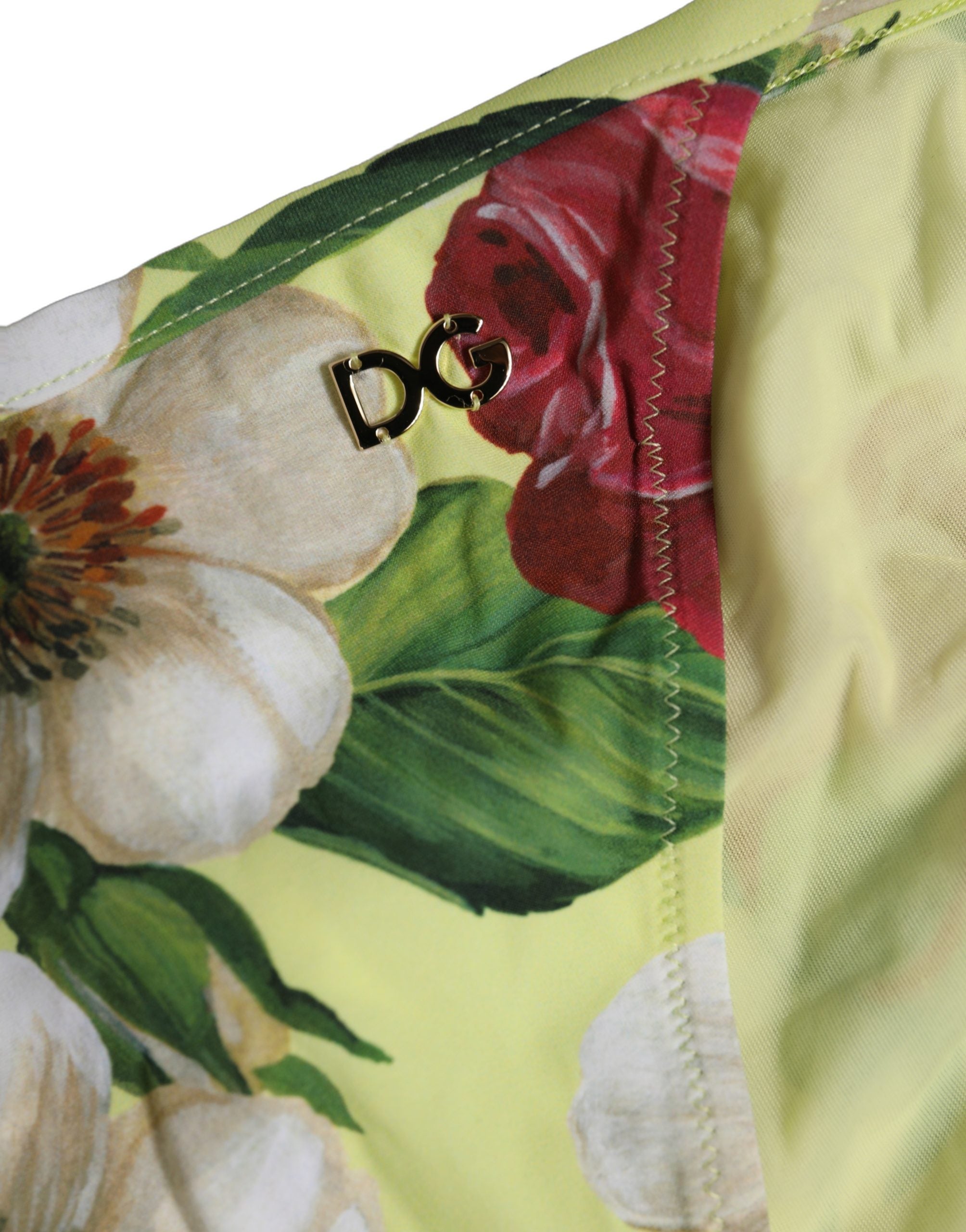 Dolce & Gabbana Yellow Floral Print Nylon Beachwear Bikini Bottom Dolce & Gabbana