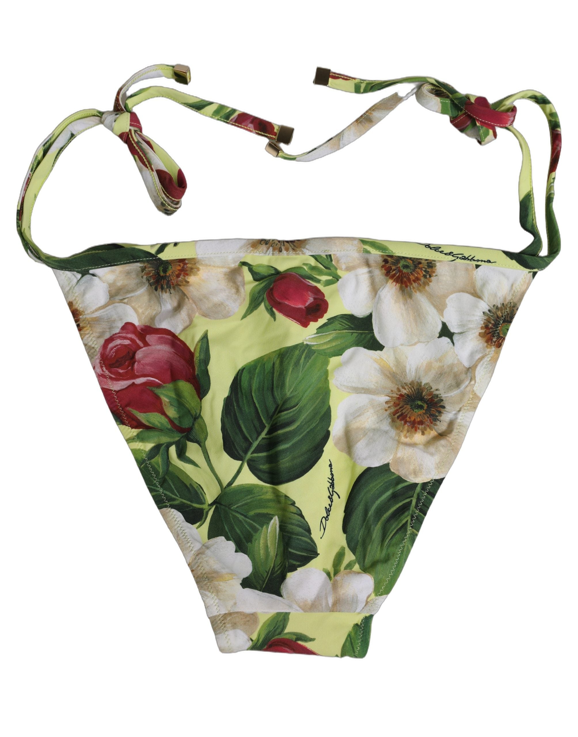 Dolce & Gabbana Yellow Floral Print Nylon Beachwear Bikini Bottom Dolce & Gabbana