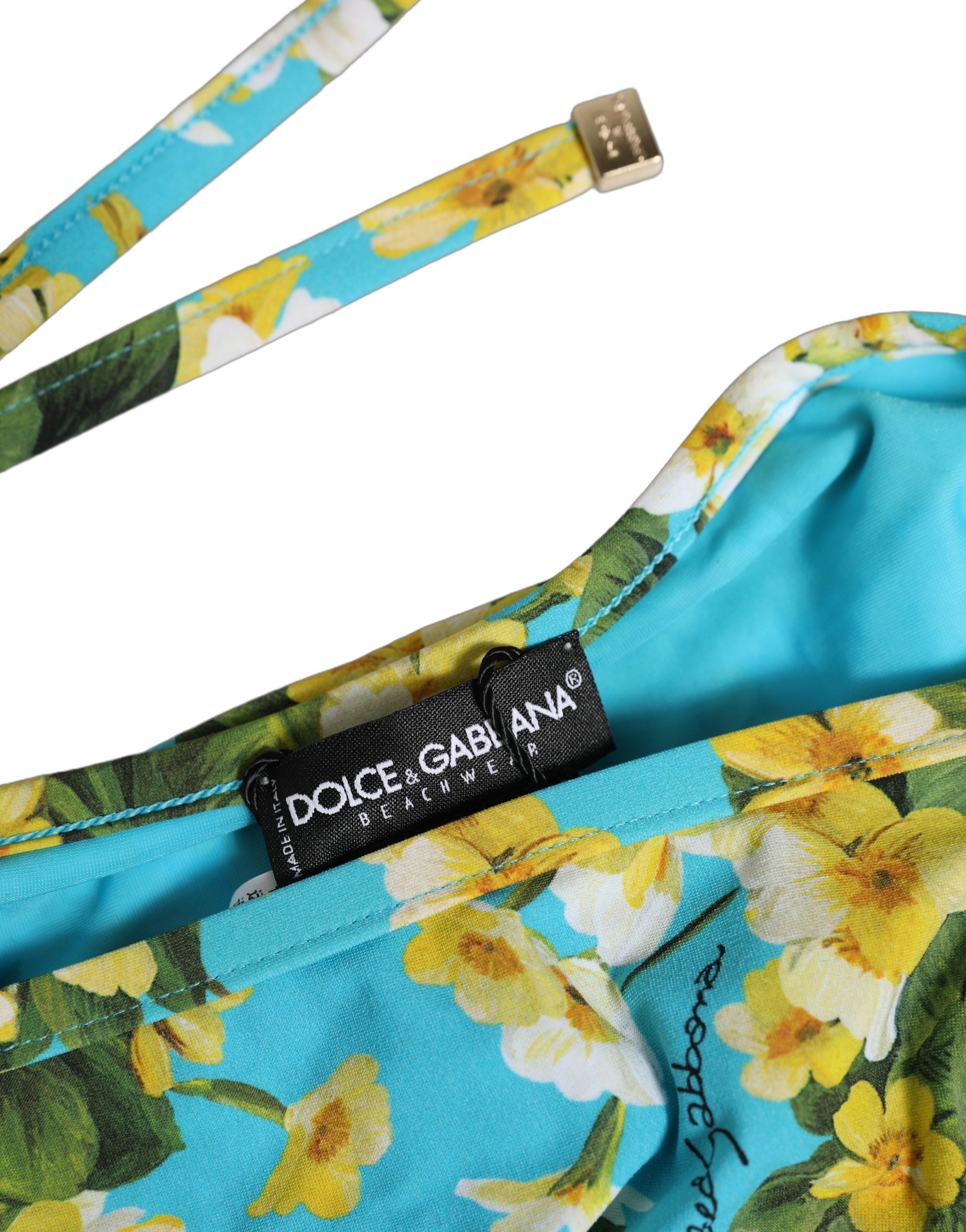 Dolce & Gabbana Blue Floral Print Nylon Beachwear Bikini Bottom Dolce & Gabbana