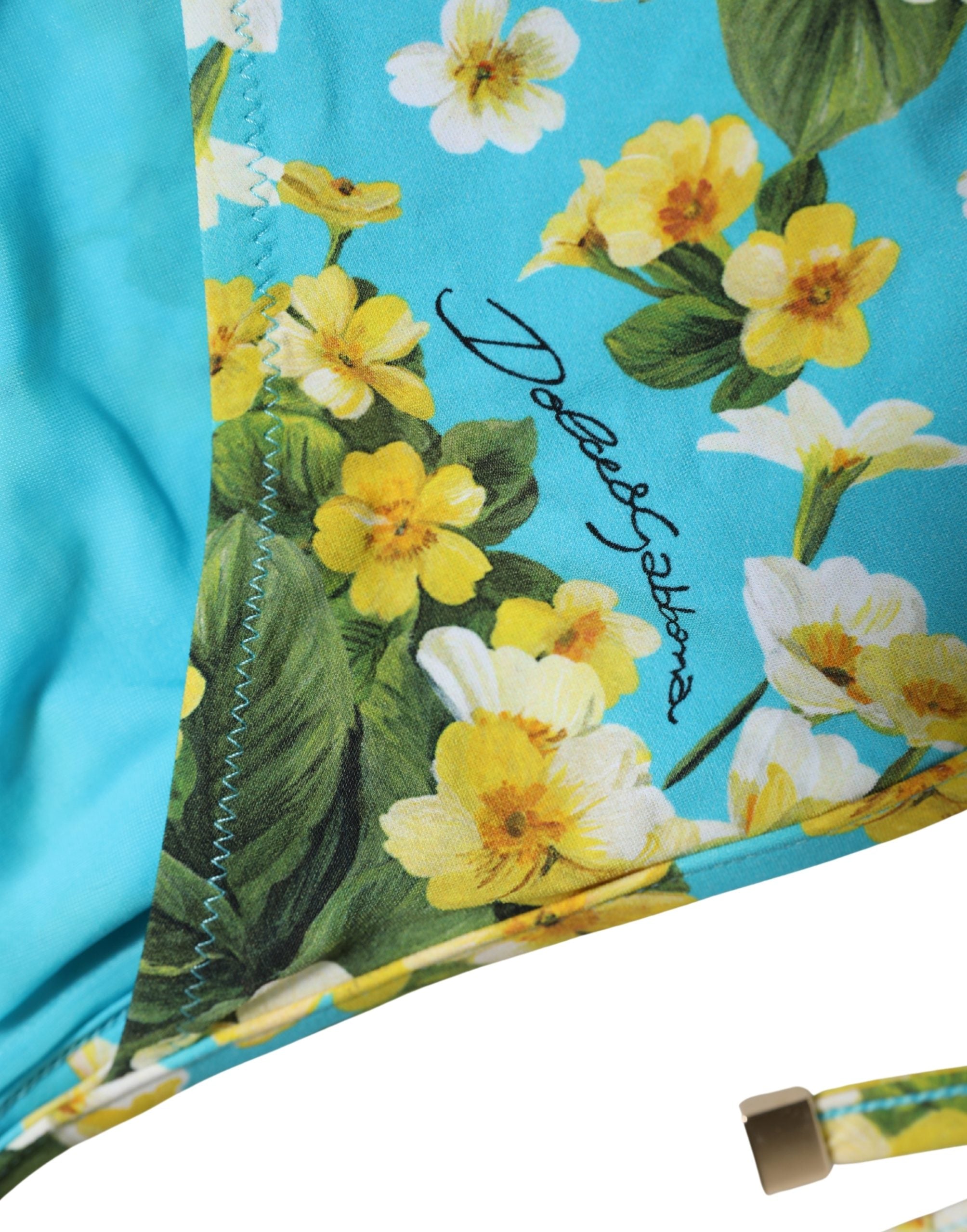 Dolce & Gabbana Blue Floral Print Nylon Beachwear Bikini Bottom Dolce & Gabbana