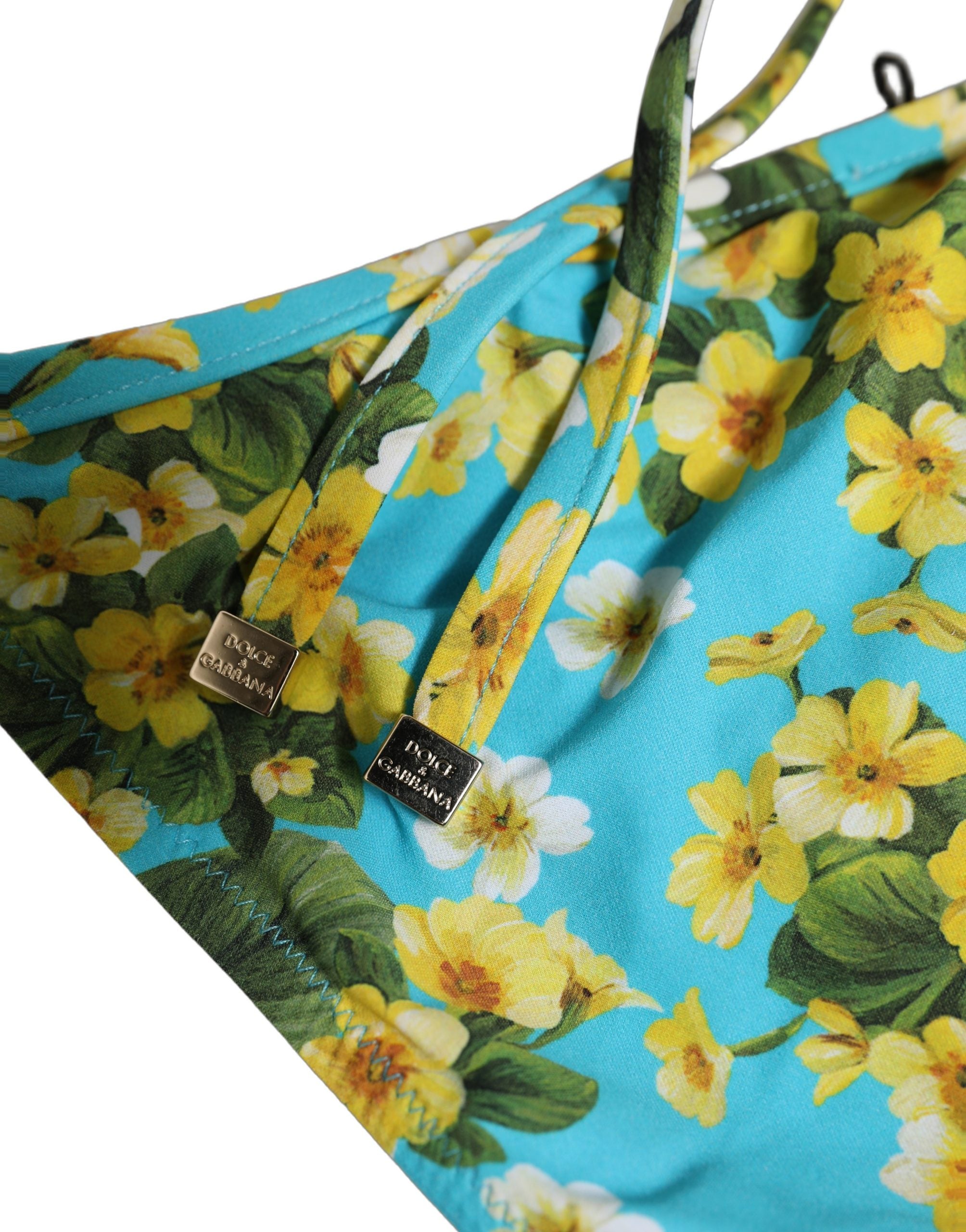 Dolce & Gabbana Blue Floral Print Nylon Beachwear Bikini Bottom Dolce & Gabbana