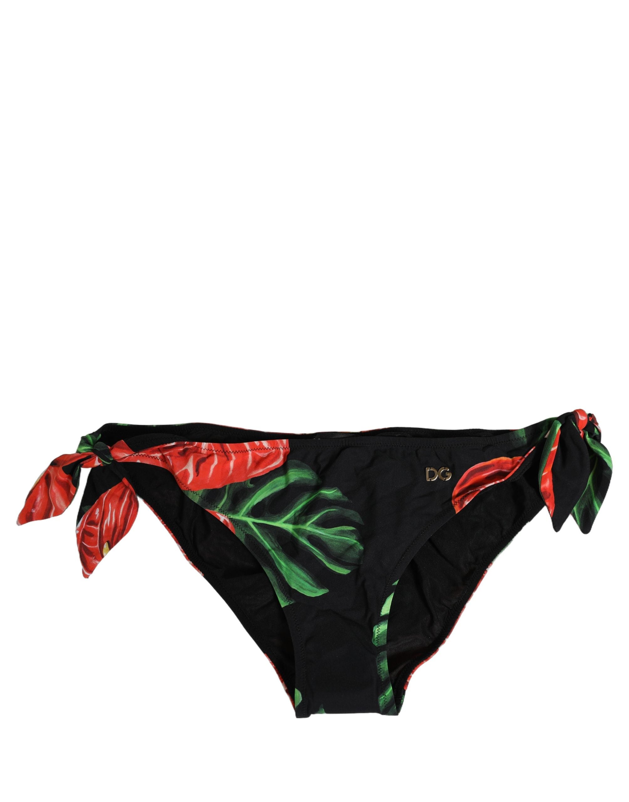 Dolce & Gabbana Black Floral Print Nylon Beachwear Bikini Bottom Dolce & Gabbana