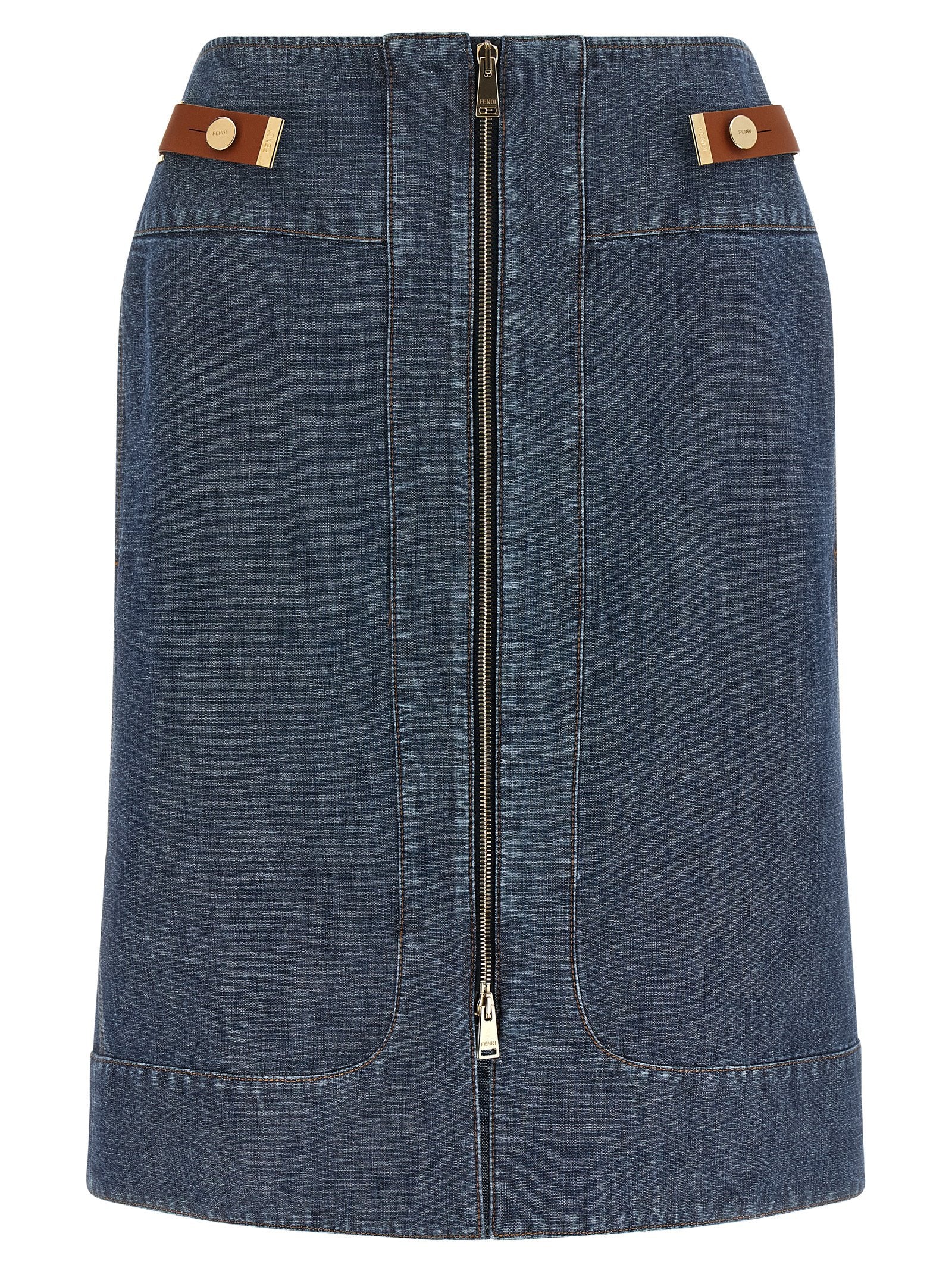 Fendi Blue Cotton Midi Skirt Fendi
