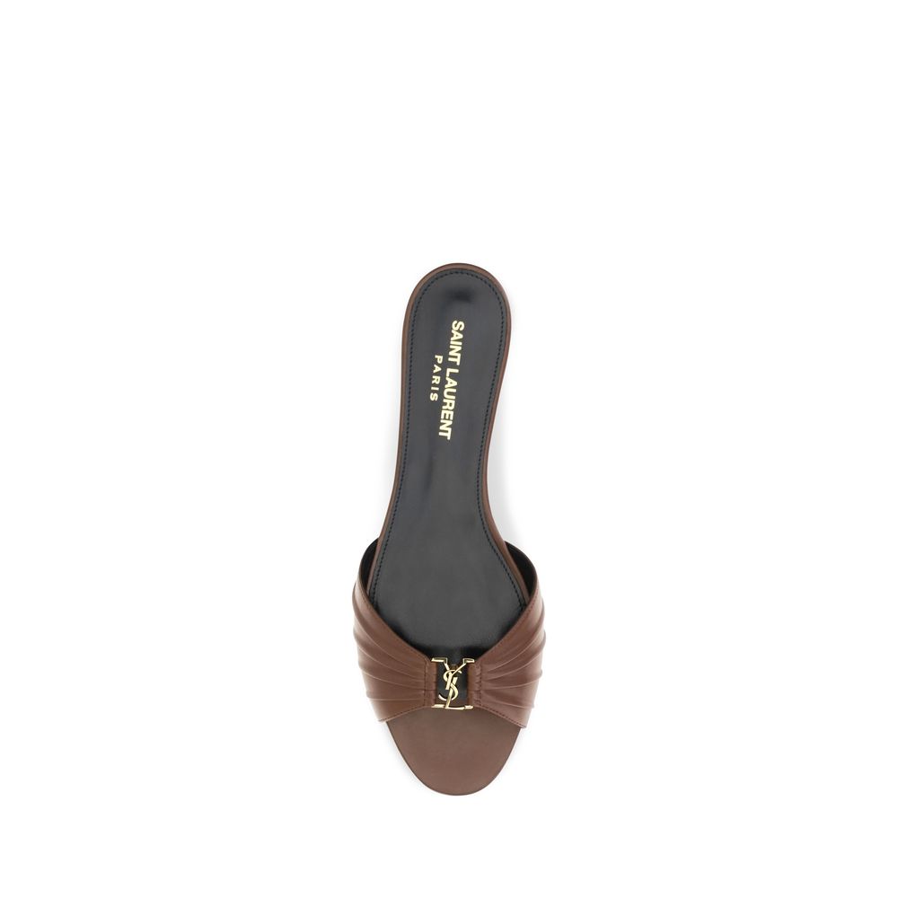 Saint Laurent Brown Calf Leather Bos Taurus Mules Saint Laurent