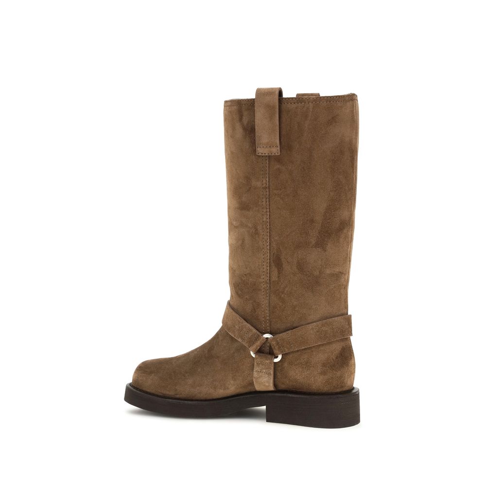 Brunello Cucinelli Brown Calf Leather Bos Taurus Flat Boots Brunello Cucinelli