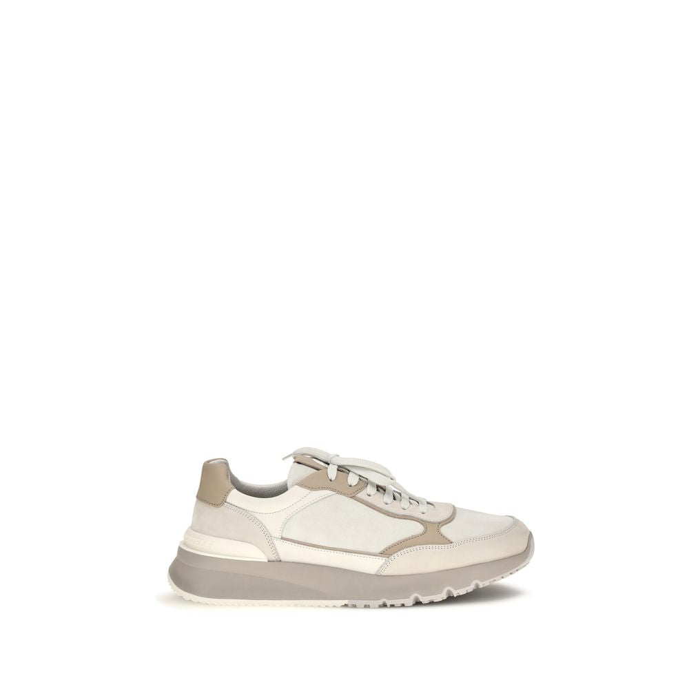 Brunello Cucinelli Beige Calf Leather Bos Taurus Low Top Sneakers Brunello Cucinelli