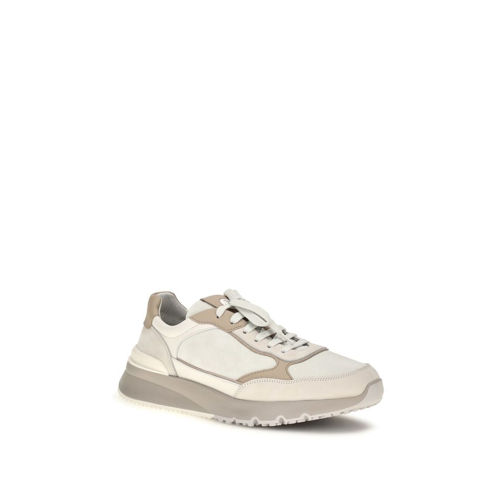 Brunello Cucinelli Beige Calf Leather Bos Taurus Low Top Sneakers Brunello Cucinelli