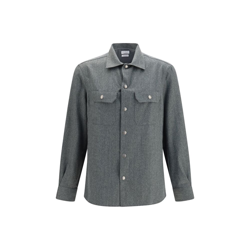 Brunello Cucinelli Gray Wool Oves Aries Dress Shirt Brunello Cucinelli