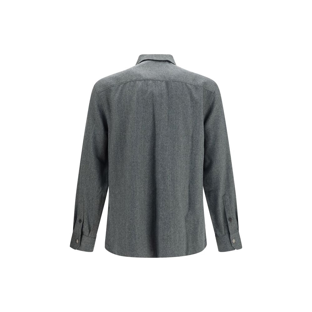 Brunello Cucinelli Gray Wool Oves Aries Dress Shirt Brunello Cucinelli