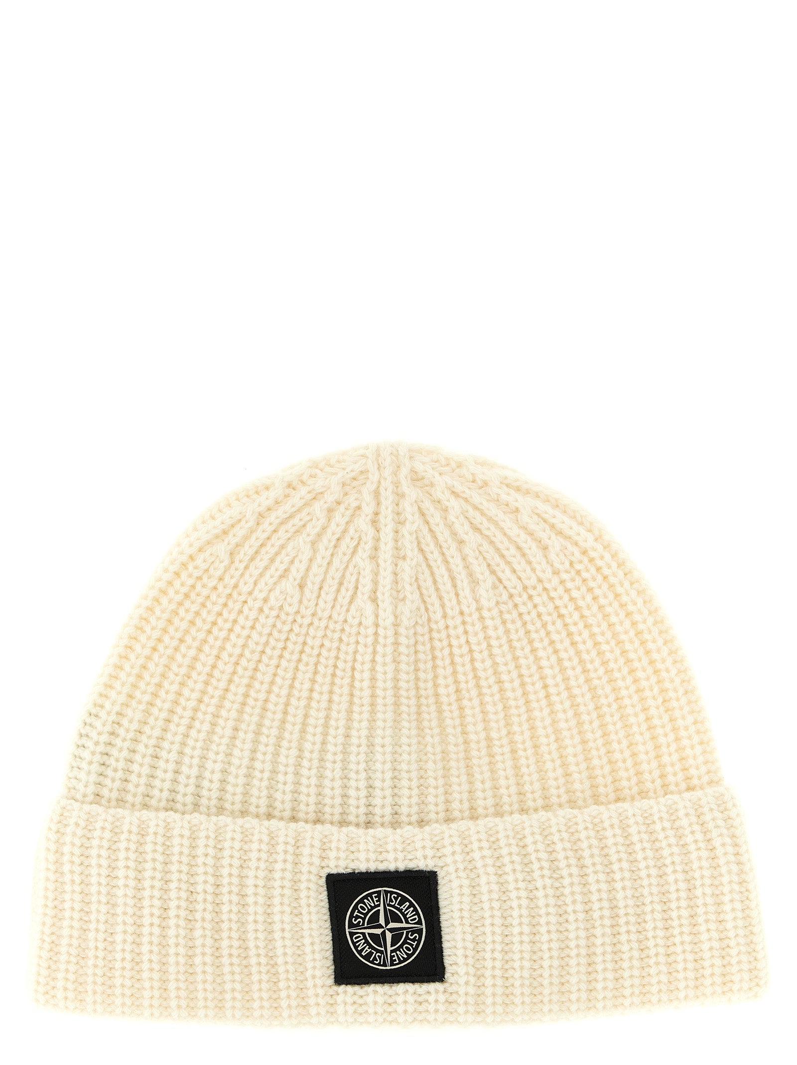 Stone Island White Virgin Wool Beanie Stone Island