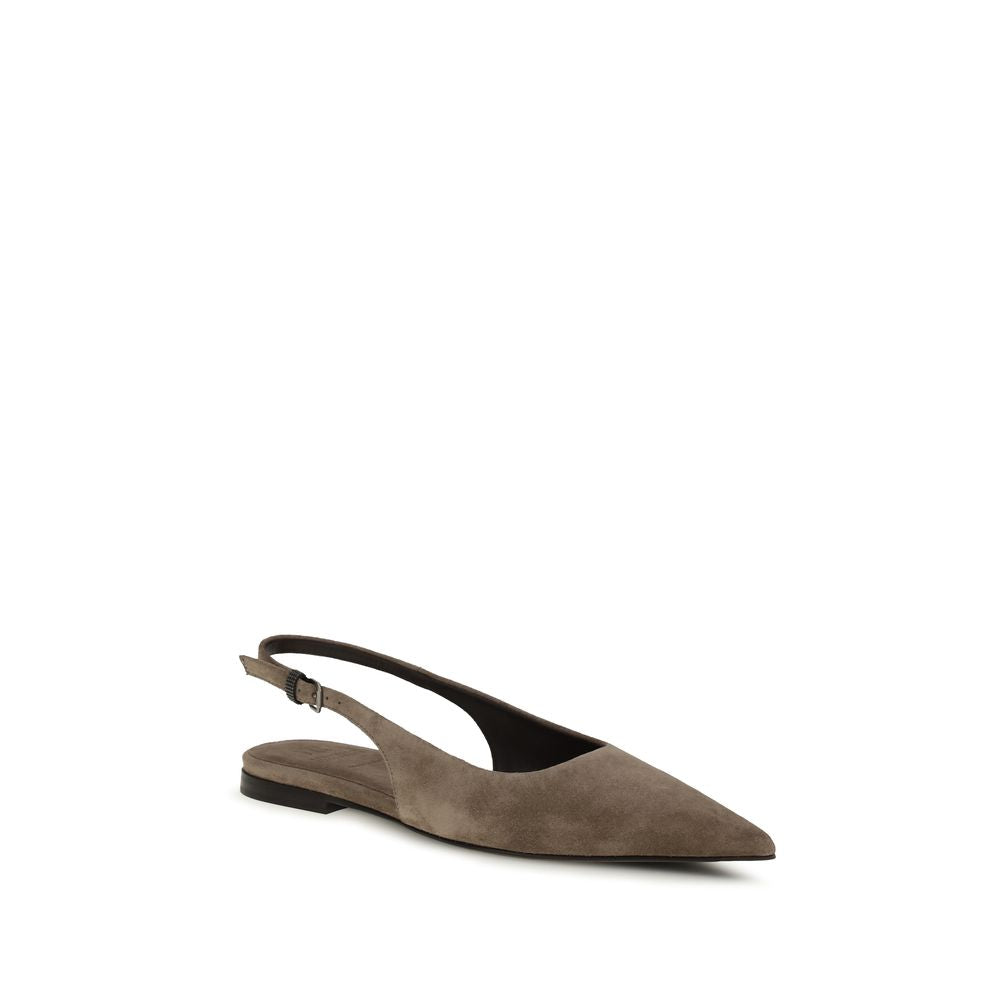 Brunello Cucinelli Brown Calf Leather Bos Taurus Ballet Flats Brunello Cucinelli