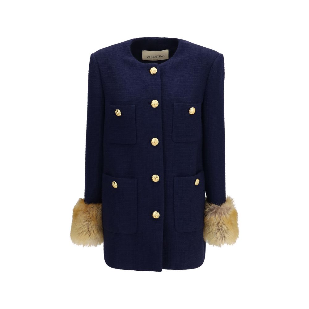 Valentino Garavani Blue Wool Oves Aries Coat Valentino Garavani