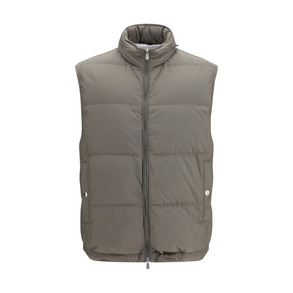 Brunello Cucinelli Gray Polyester Sleeveless Jacket Brunello Cucinelli