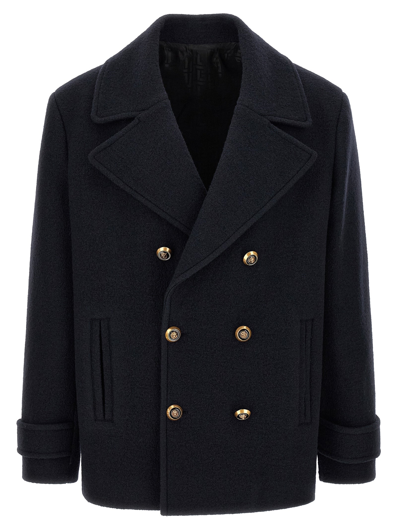 Balmain Blue Virgin Wool Coat Balmain