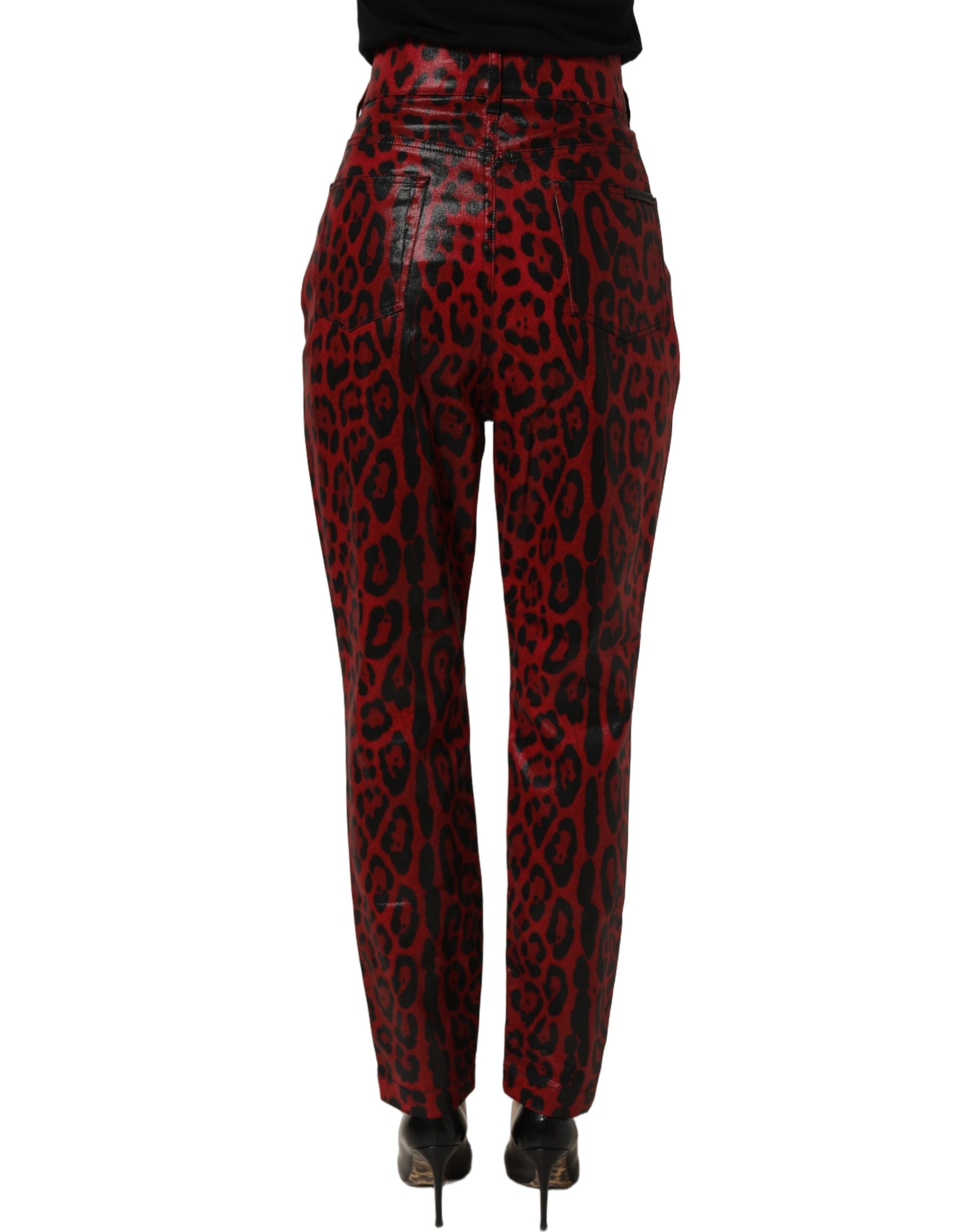 Dolce & Gabbana Red Leopard Cotton 5 Pockets Trouser Jeans Dolce & Gabbana