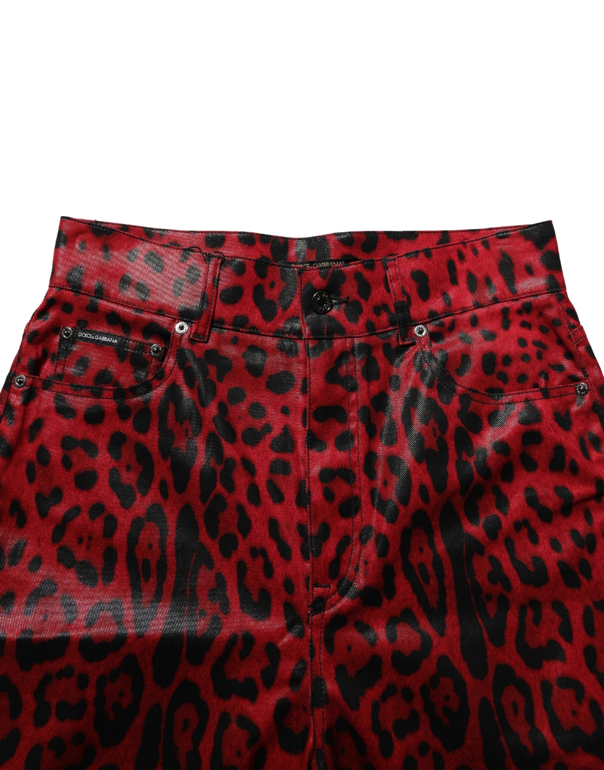 Dolce & Gabbana Red Leopard Cotton 5 Pockets Trouser Jeans Dolce & Gabbana
