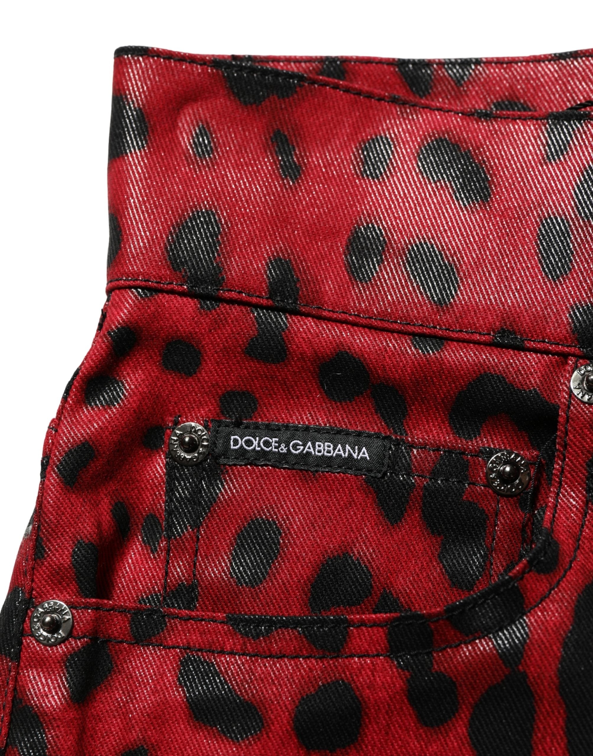 Dolce & Gabbana Red Leopard Cotton 5 Pockets Trouser Jeans Dolce & Gabbana