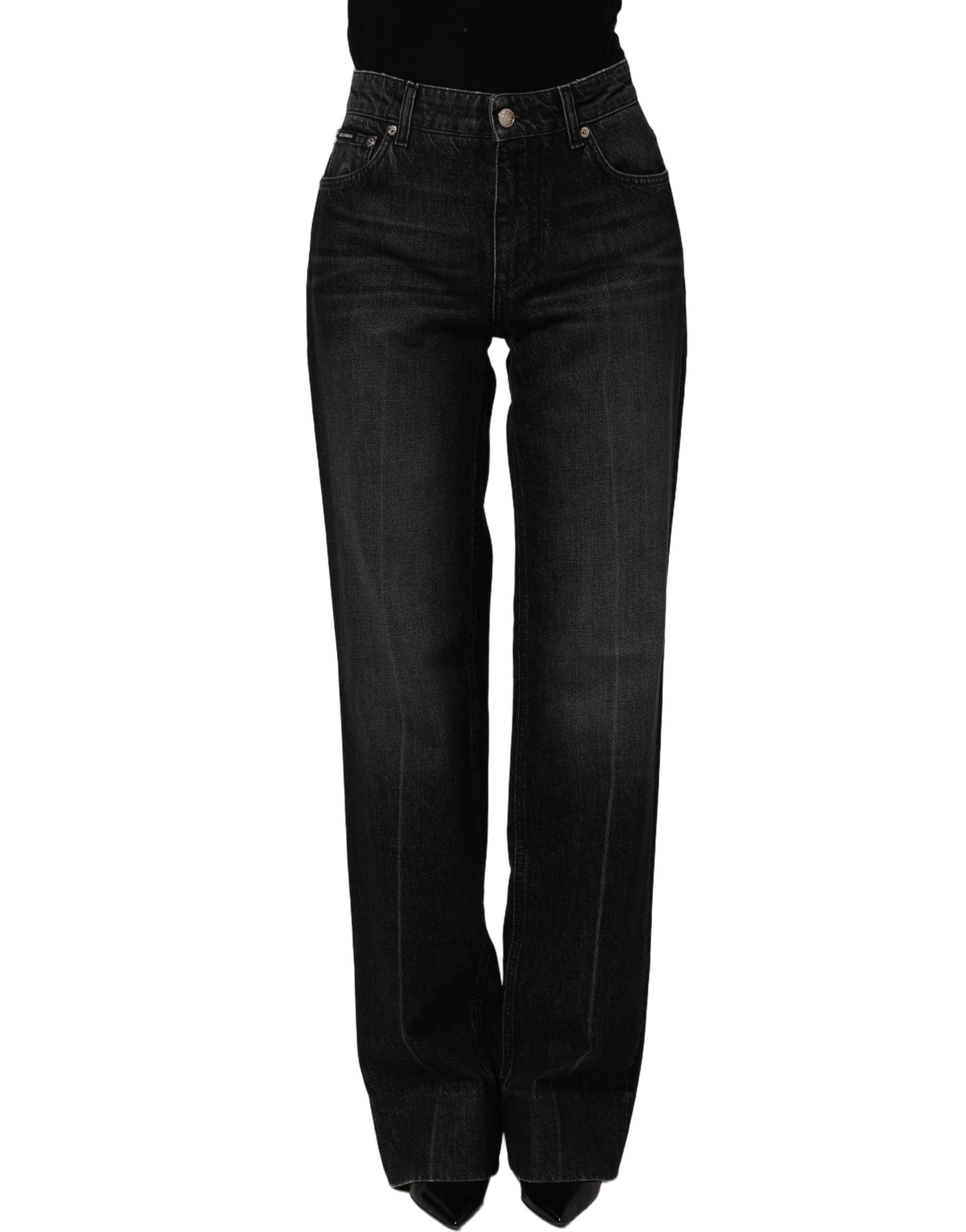 Dolce & Gabbana Black Cotton Stretch Straight Denim Jeans Dolce & Gabbana