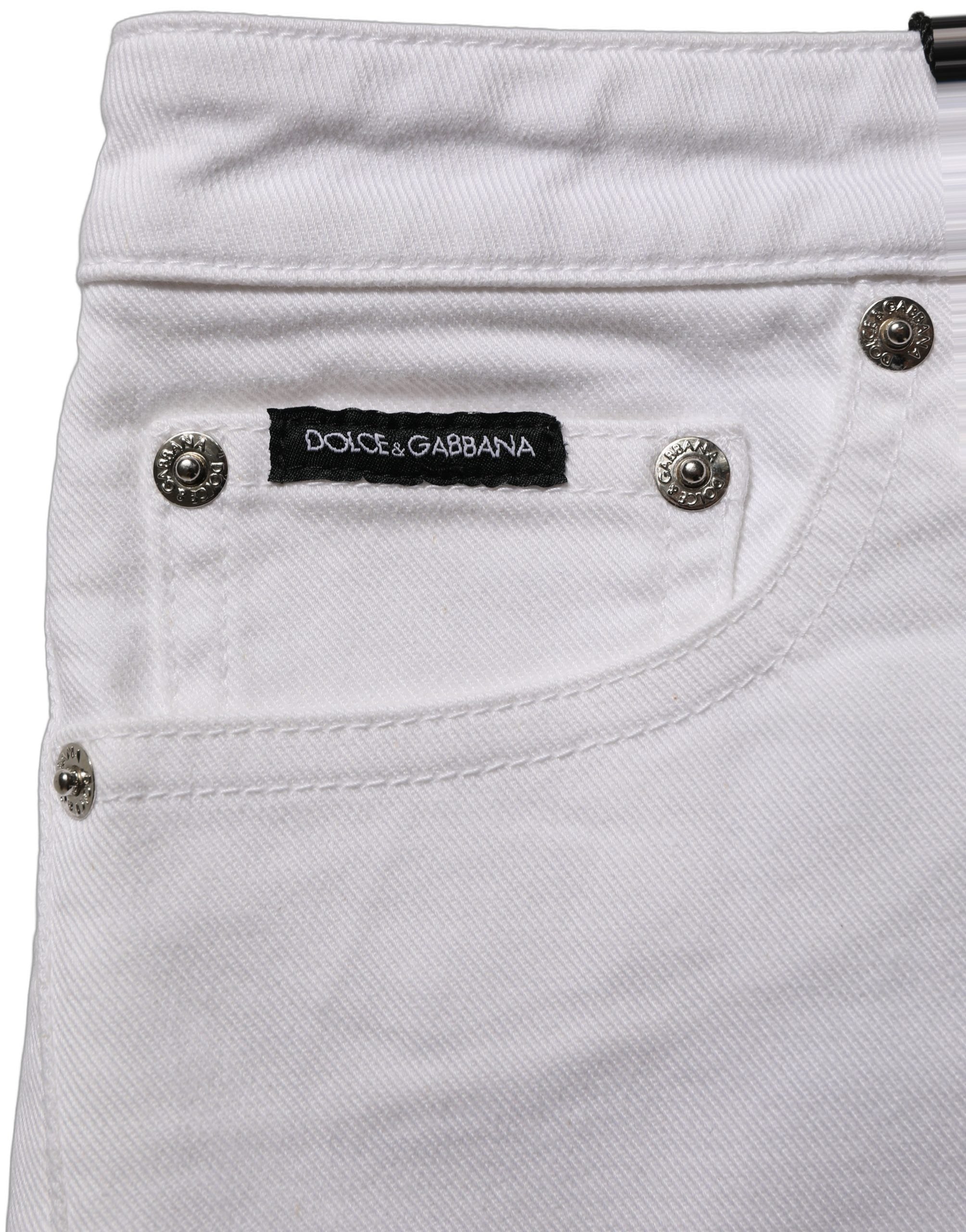 Dolce & Gabbana White Cotton Low Rise Denim Hot Pants Shorts Dolce & Gabbana
