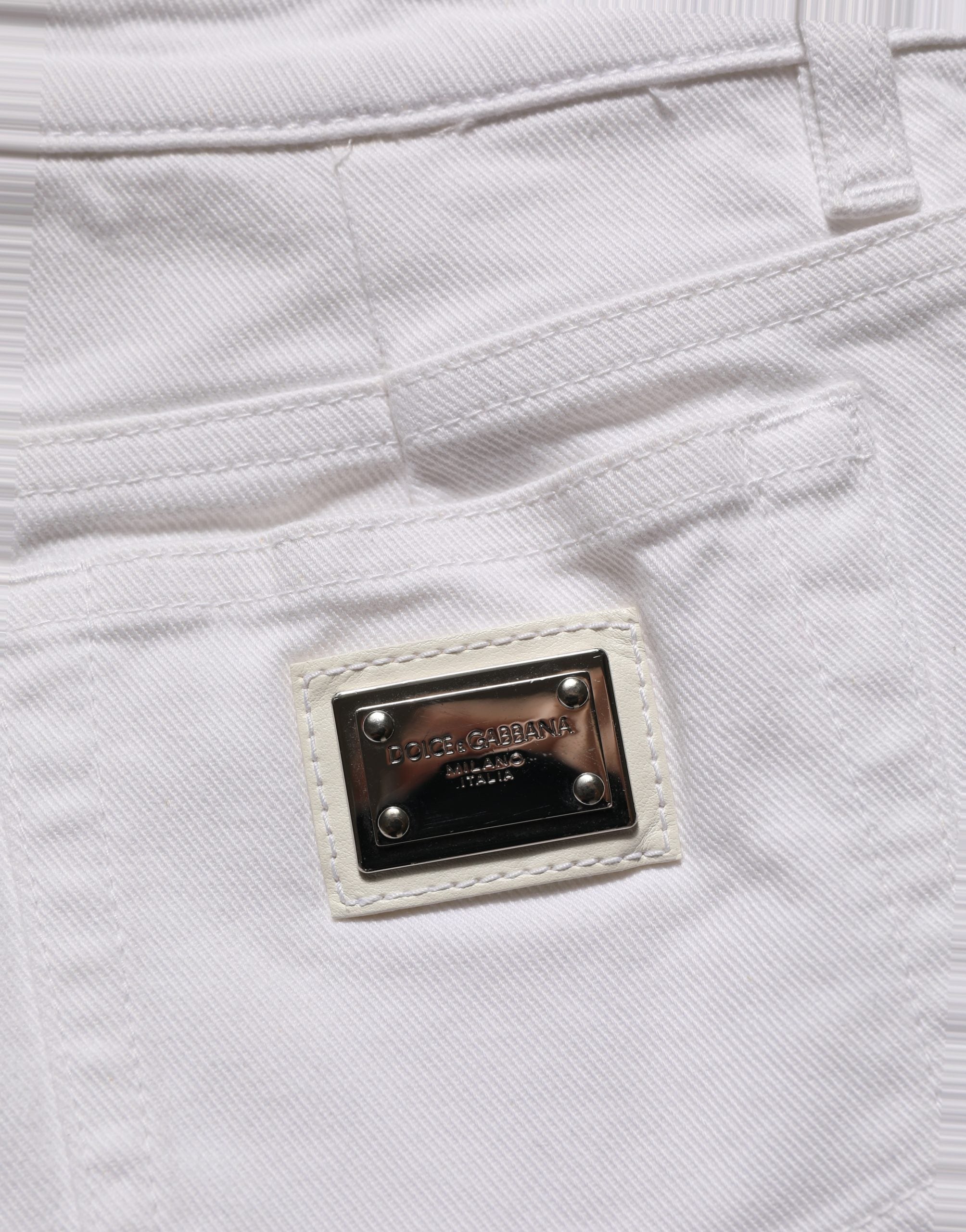 Dolce & Gabbana White Cotton Low Rise Denim Hot Pants Shorts Dolce & Gabbana