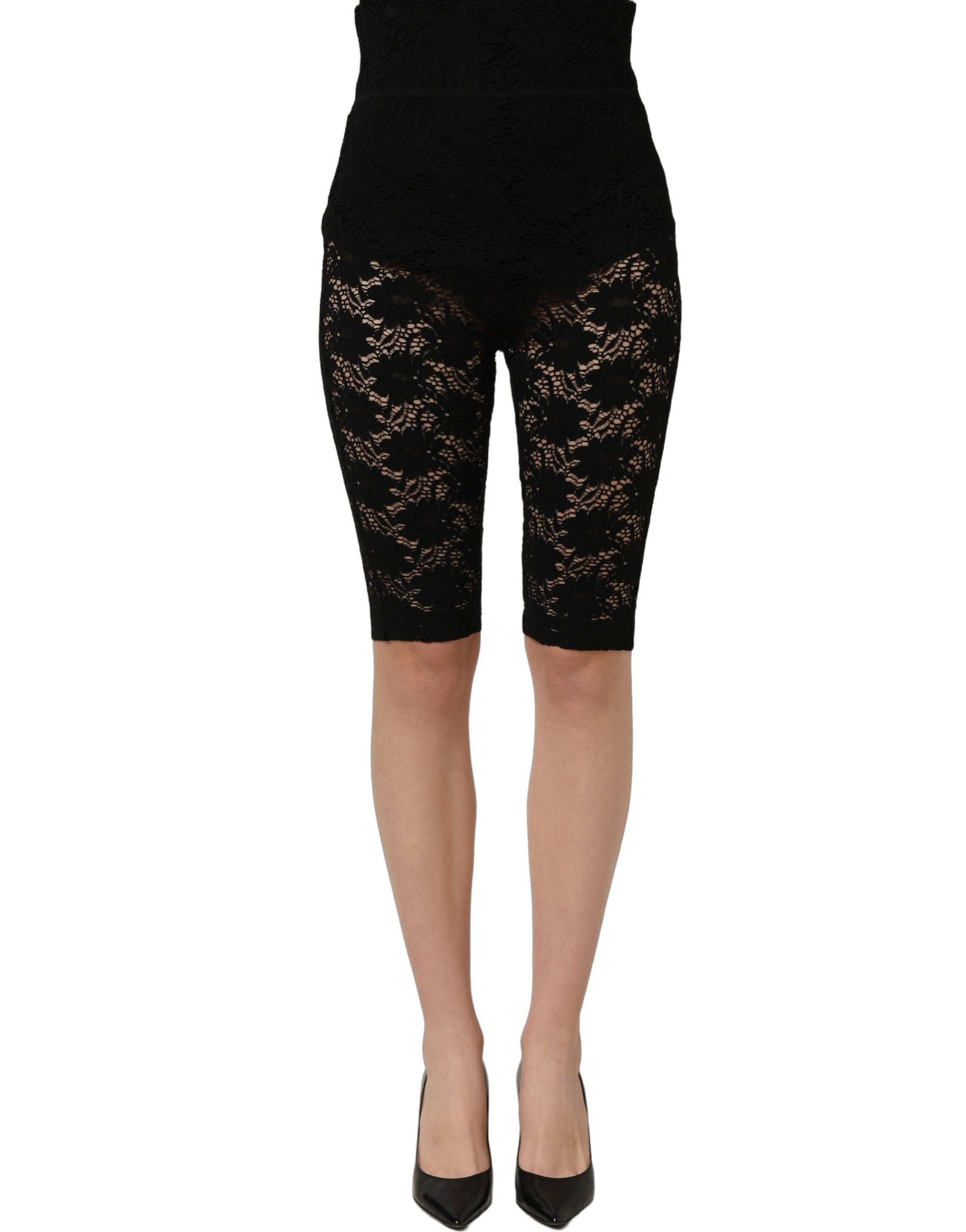 Dolce & Gabbana Black High Waist Sheer Floral Lace Shorts Dolce & Gabbana