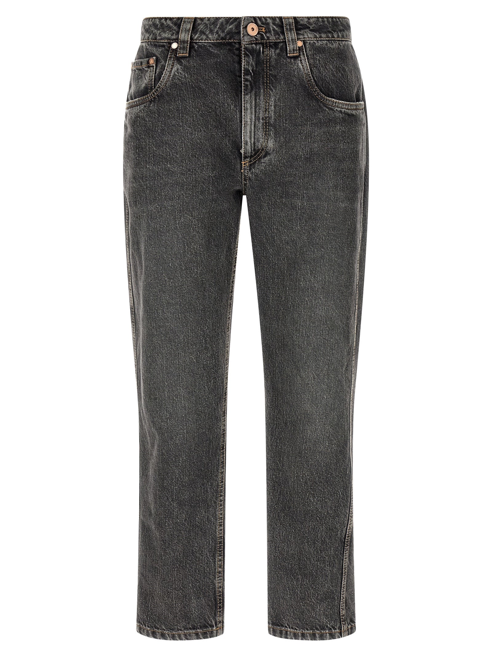 Brunello Cucinelli Gray Cotton Straight-Leg Jeans Brunello Cucinelli