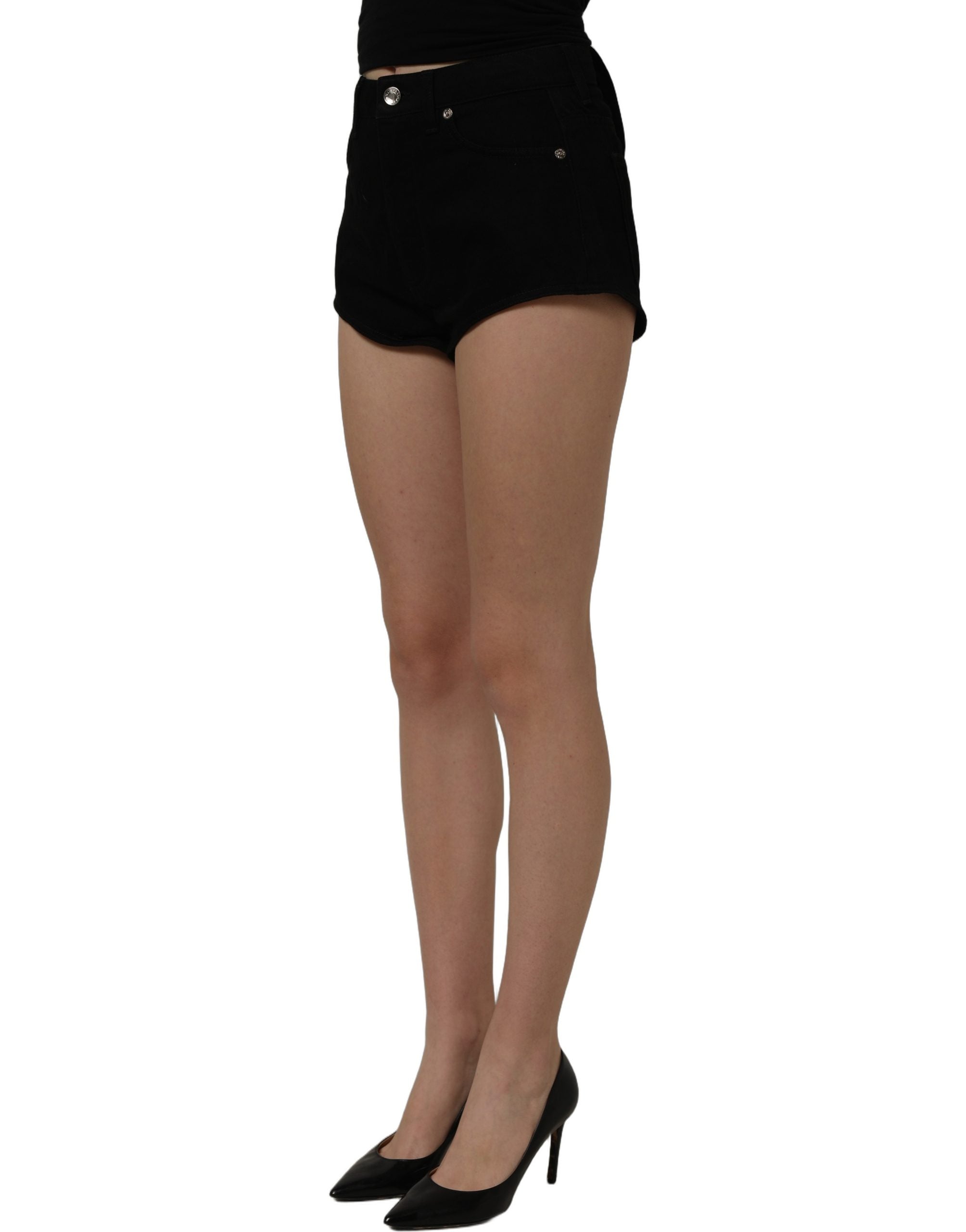 Dolce & Gabbana Black Cotton Mid Rise Denim Hot Pants Shorts Dolce & Gabbana