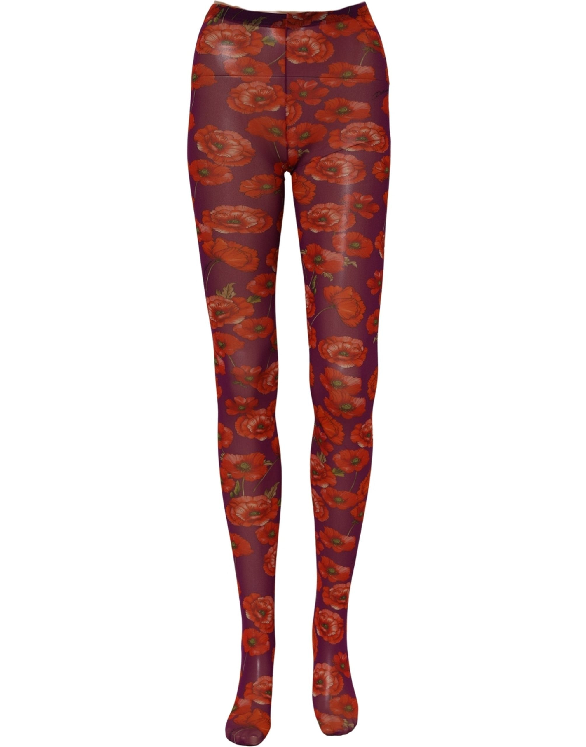 Dolce & Gabbana Purple Nylon Floral Print Tights Stockings Socks Dolce & Gabbana