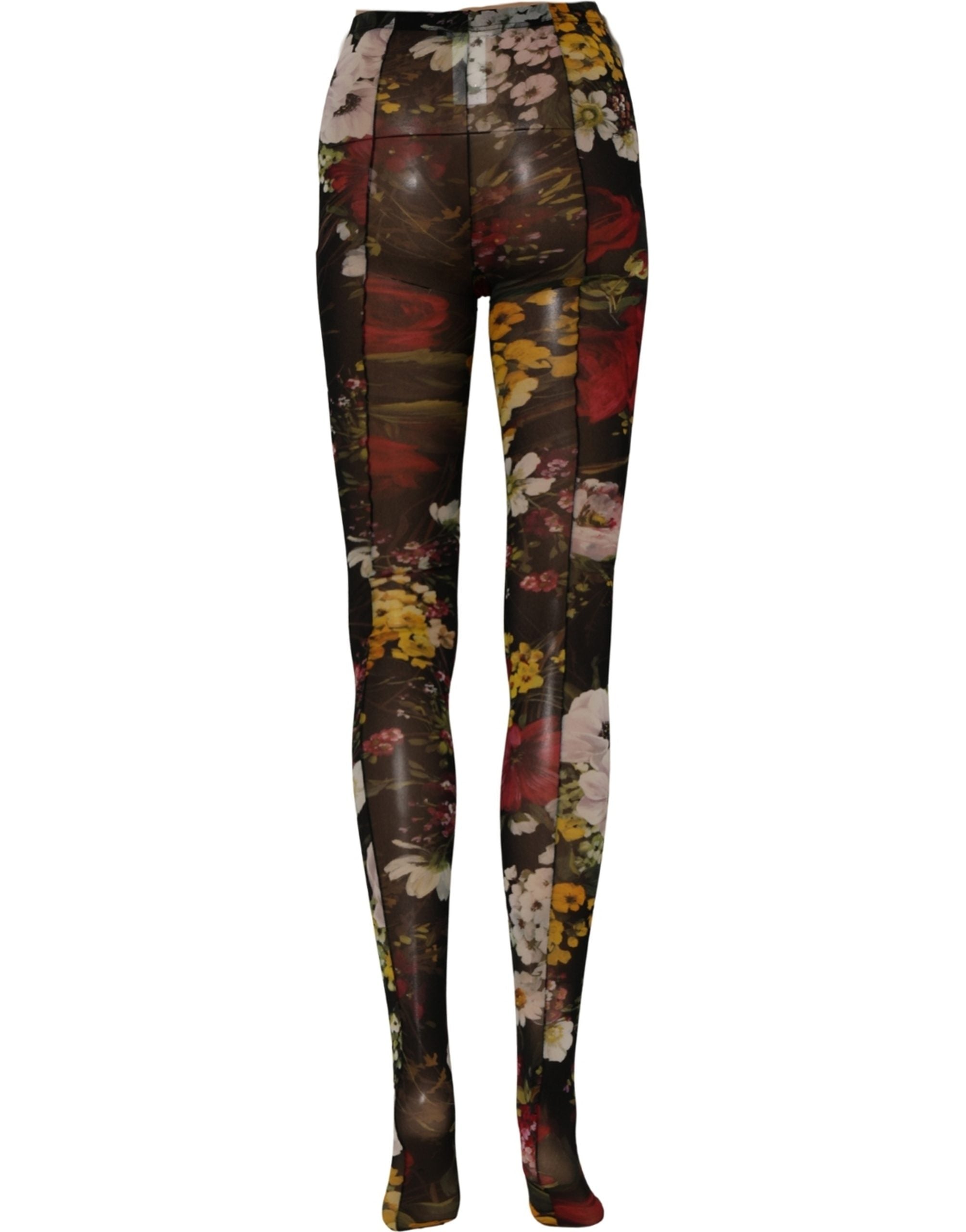 Dolce & Gabbana Black Nylon Floral Print Tights Stockings Socks Dolce & Gabbana