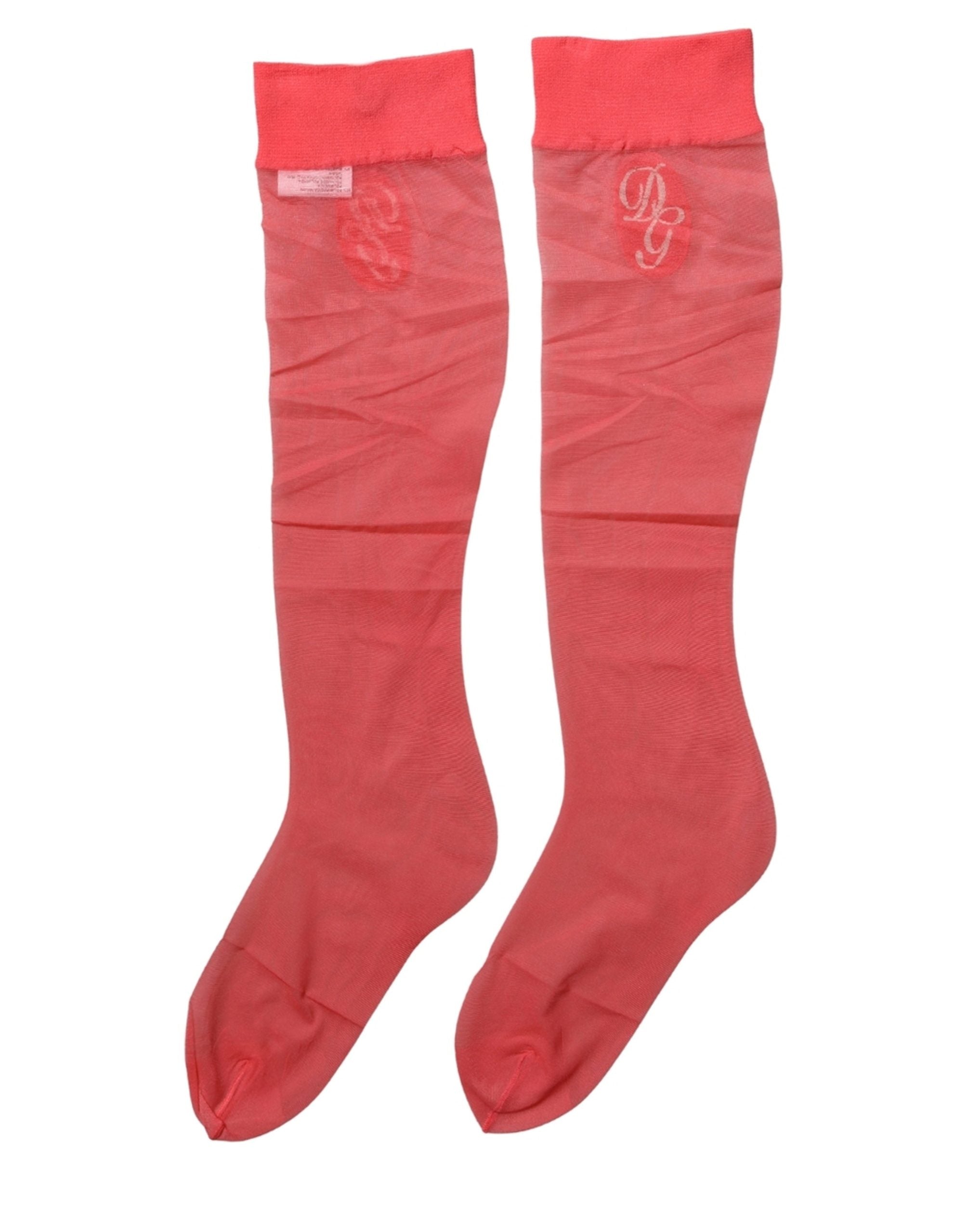 Dolce & Gabbana Red Nylon Mesh Sheer Calf Long Accessory Socks Dolce & Gabbana